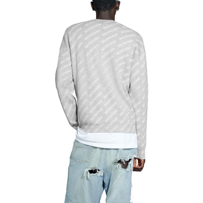 Balenciaga All Over Logo Crewneck Sweater 'Light Grey White' 702952T32331461 - 4