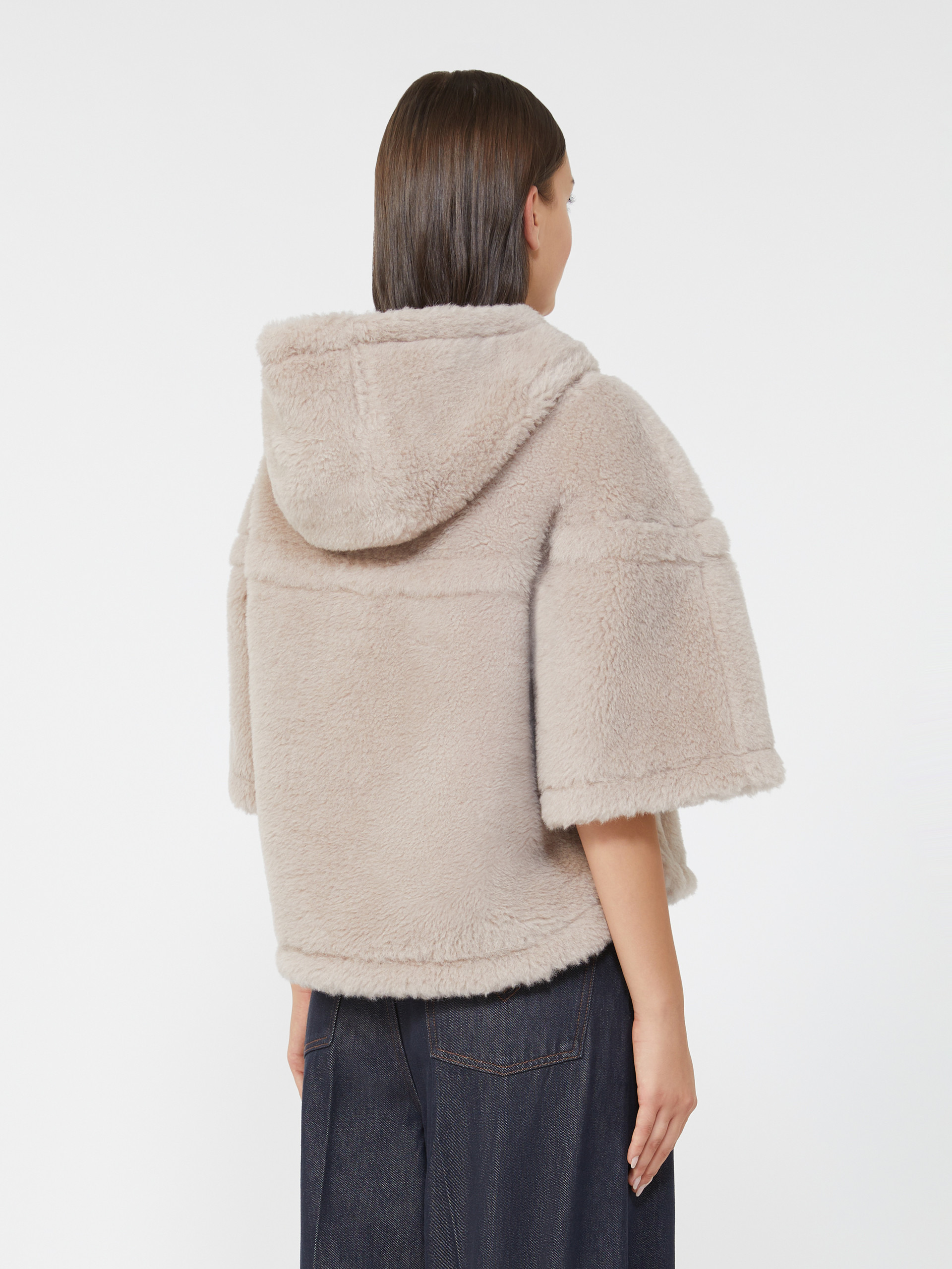 PETALO1 Alpaca and wool Teddy fabric boxy cape - 4