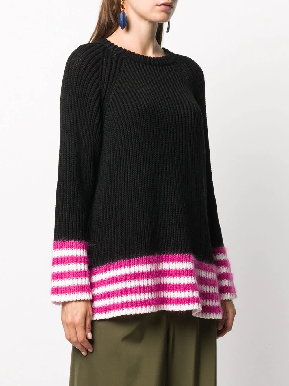 striped hem crew neck jumper - 3