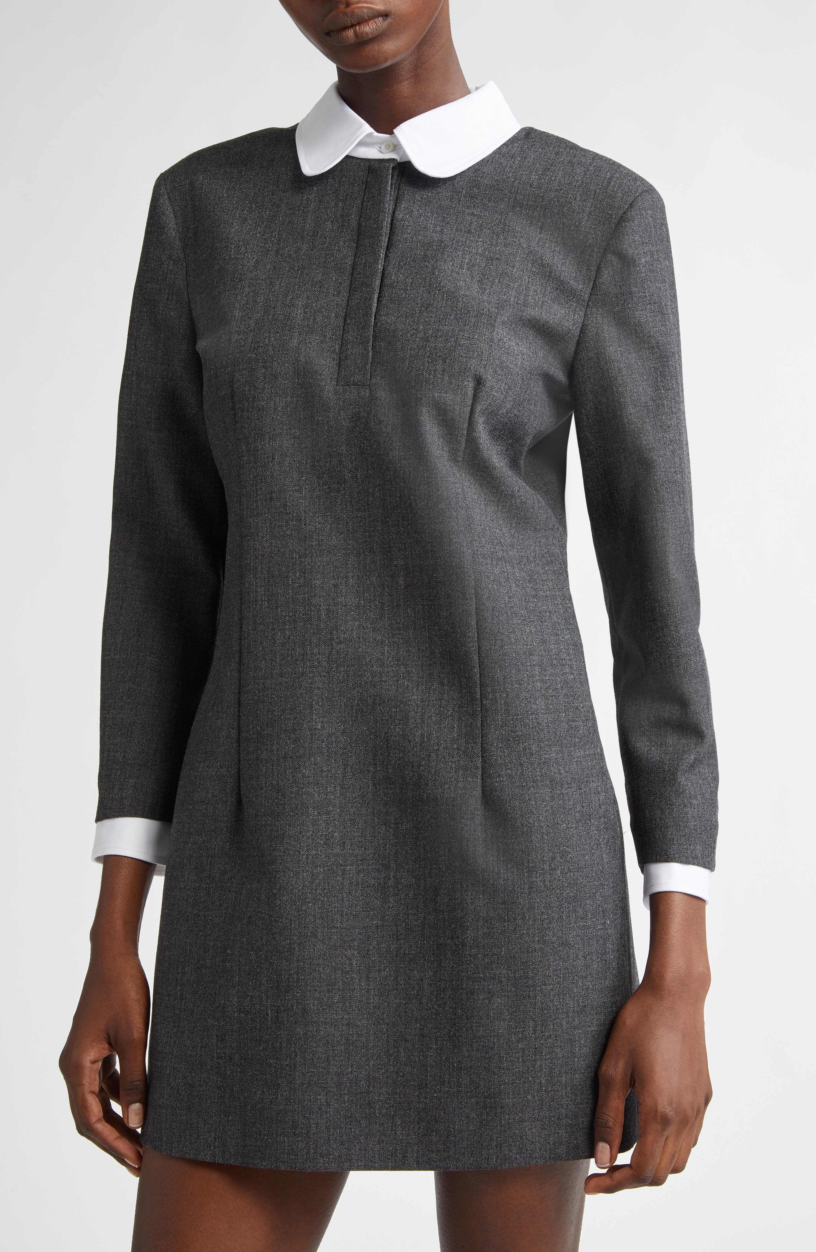 Thom Browne Wool & Cotton Mixed Media Minidress in Dark Grey at Nordstrom - 4