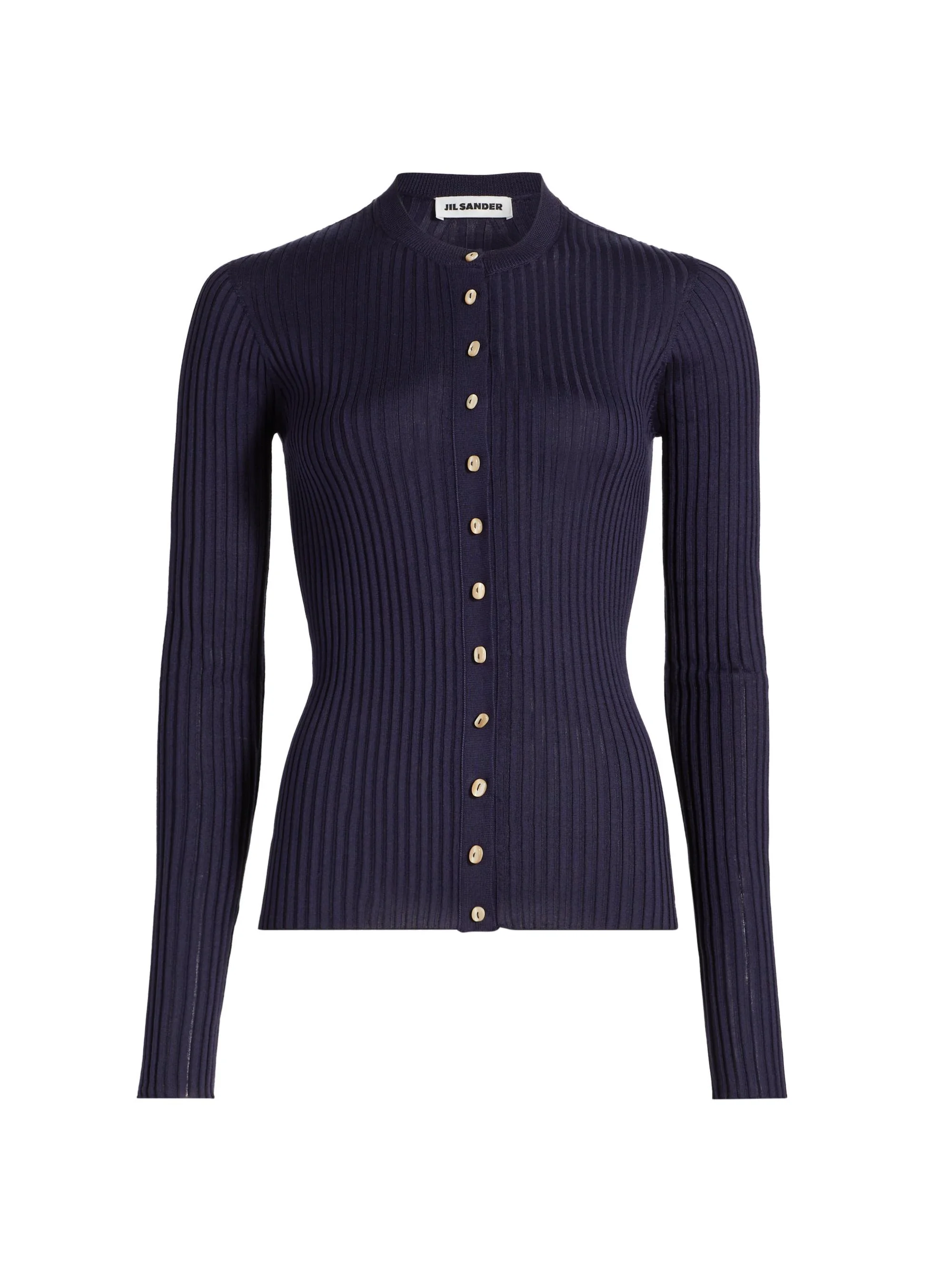 Women's Superfine Seamless Silk Rib-Knit Cardigan - Midnight - 1