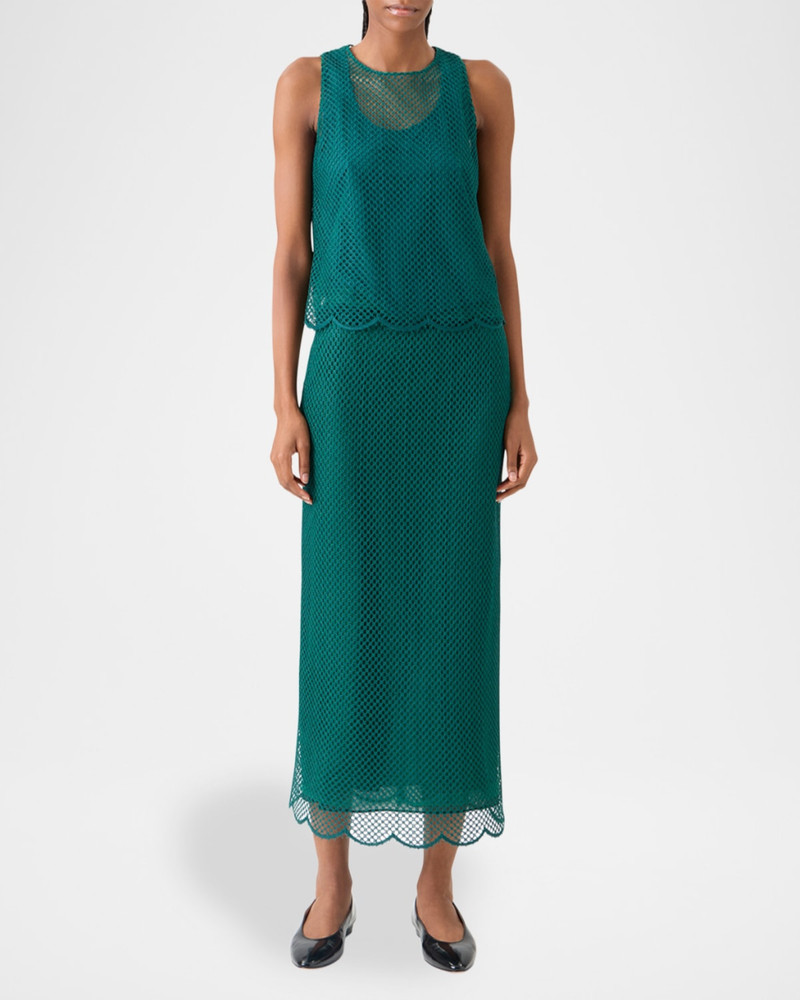 AKRIS Grid Embroidered Scalloped Sleeveless Blouse outlook