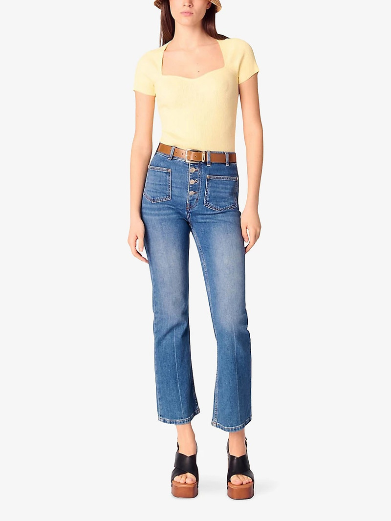 maje Sweetheart-neck short-sleeve stretch-knit jumper outlook