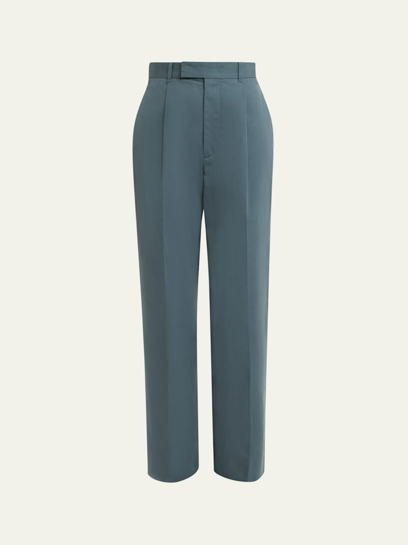 Pleated Cotton Straight-Leg Pants 1