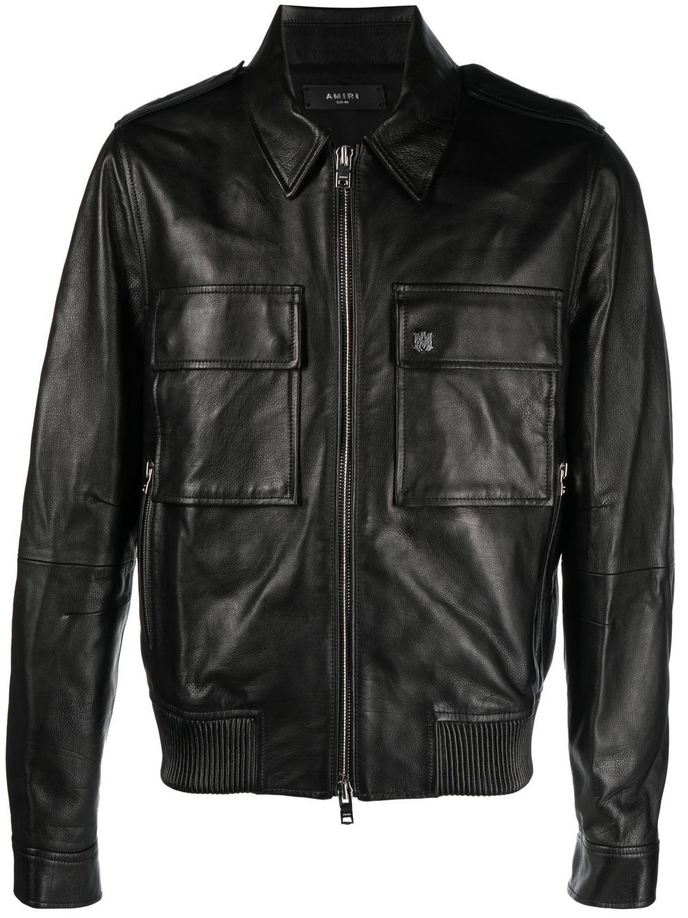 classic-collar leather jacket - 1