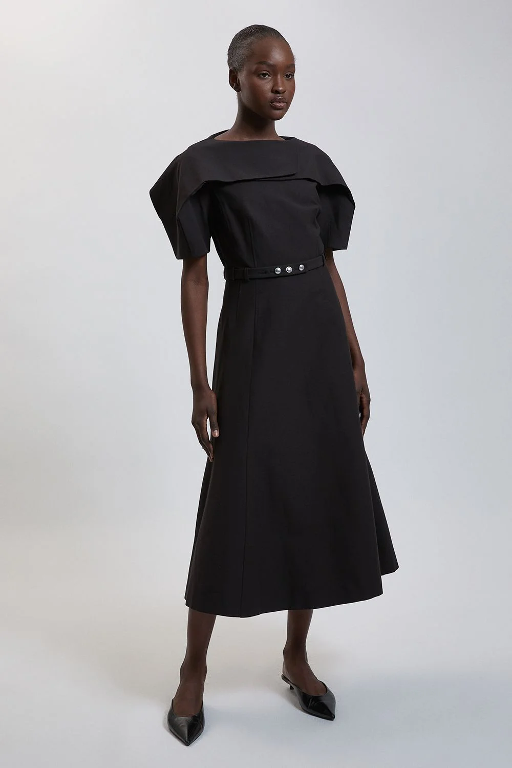 Polished Compact Rounded Full Skirted Midi Dress - 1