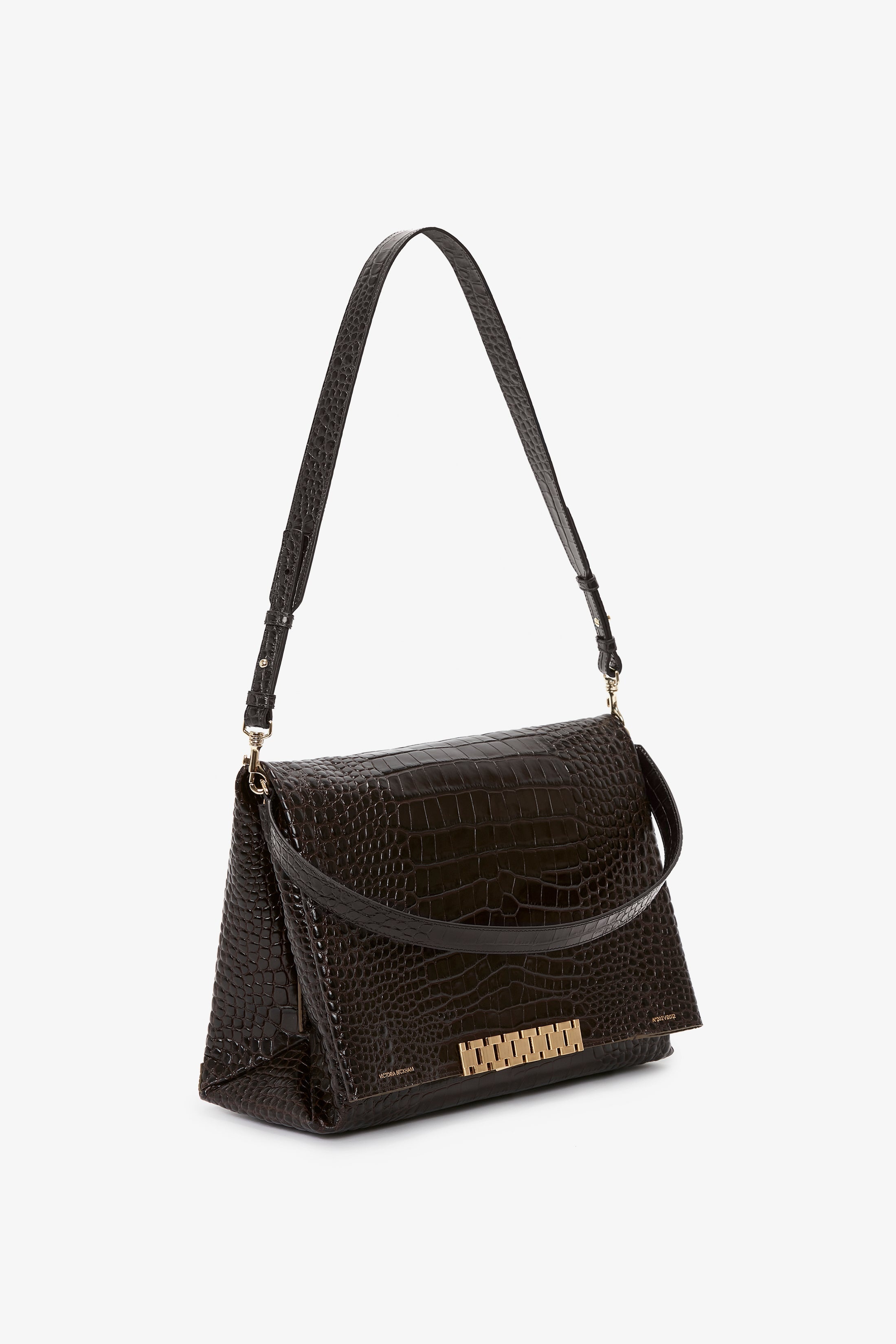 Jumbo Chain Pouch In Chocolate Croc-Effect Leather - 4