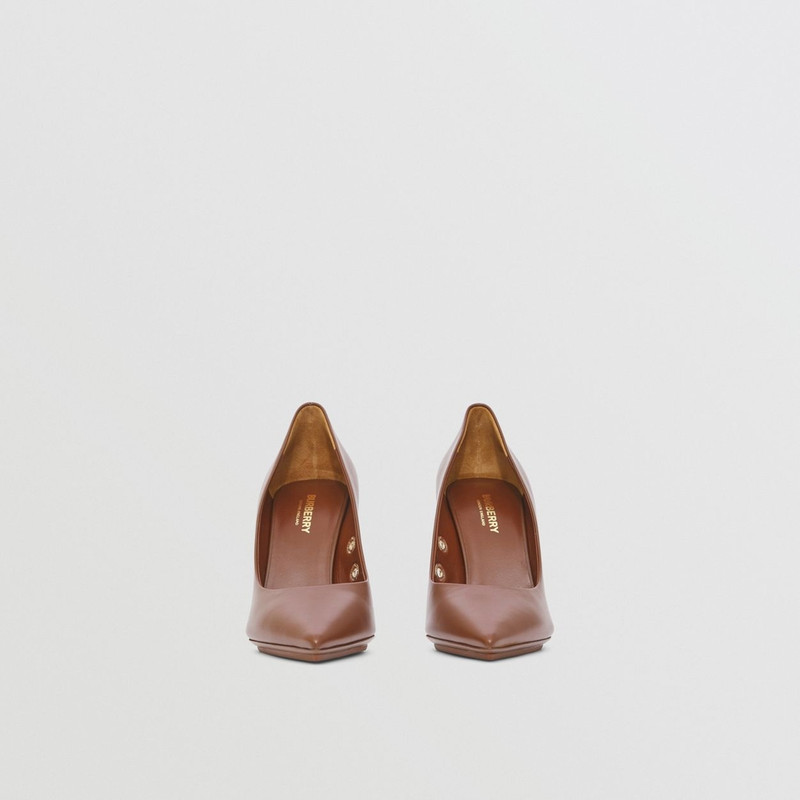 Eyelet Detail Leather Point-toe Pumps 4
