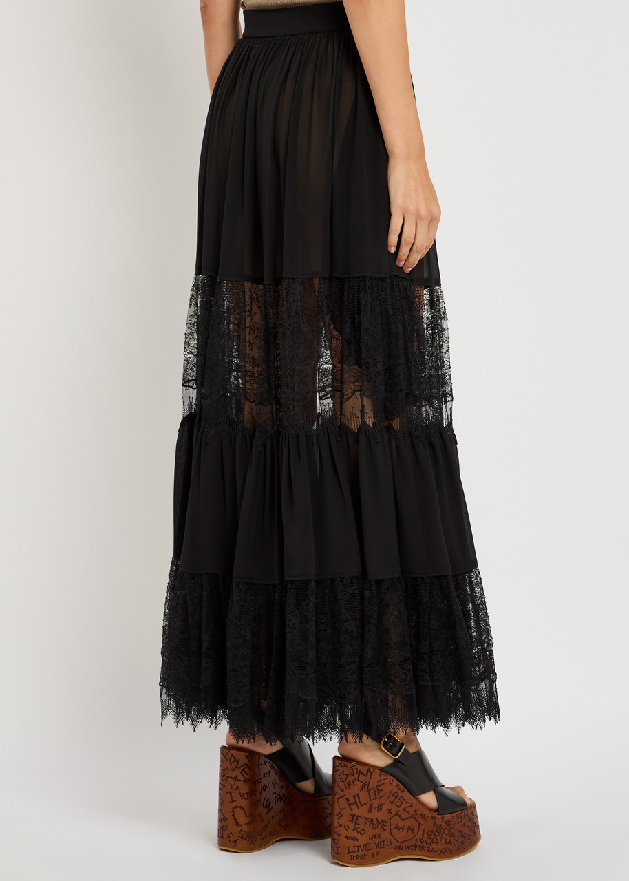 Chloe Lace-embellished Silk-chiffon Maxi Skirt - 3