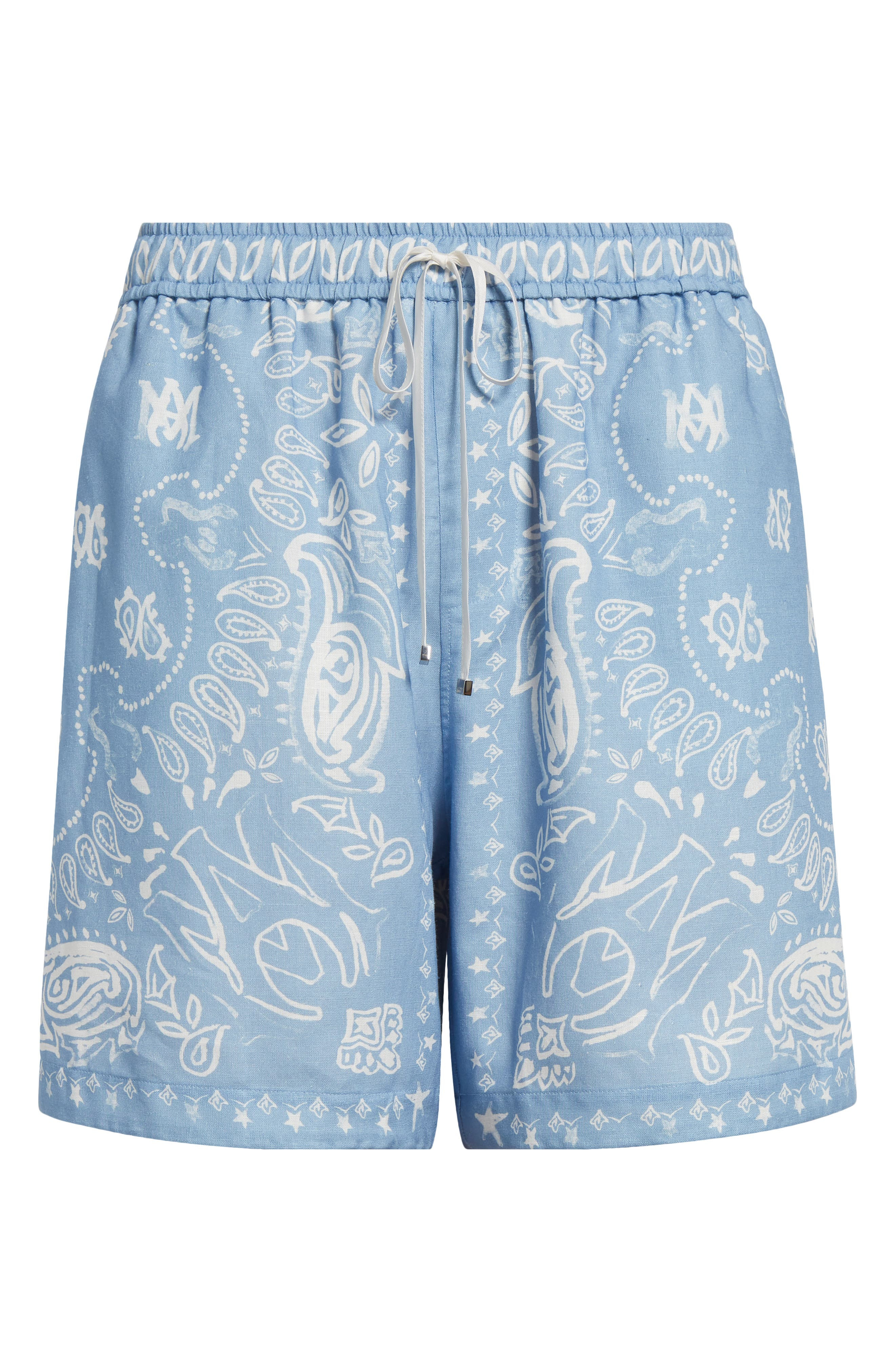 AMIRI Watercolor Bandana Linen & Cotton Shorts in Cerulean at Nordstrom - 6