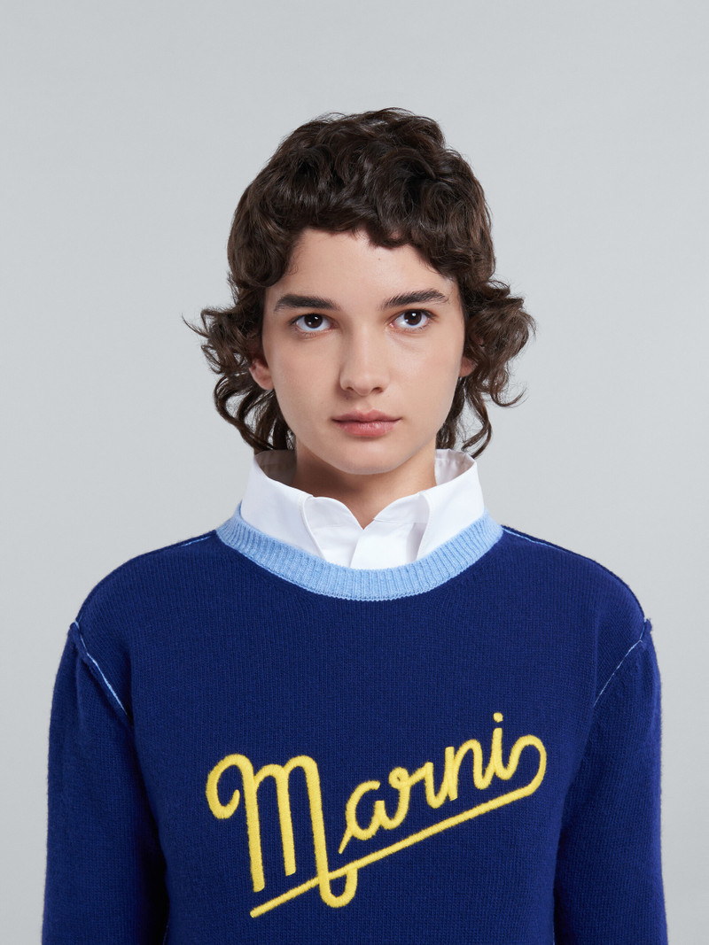 BLUE WOOL SWEATER WITH LOGO 4