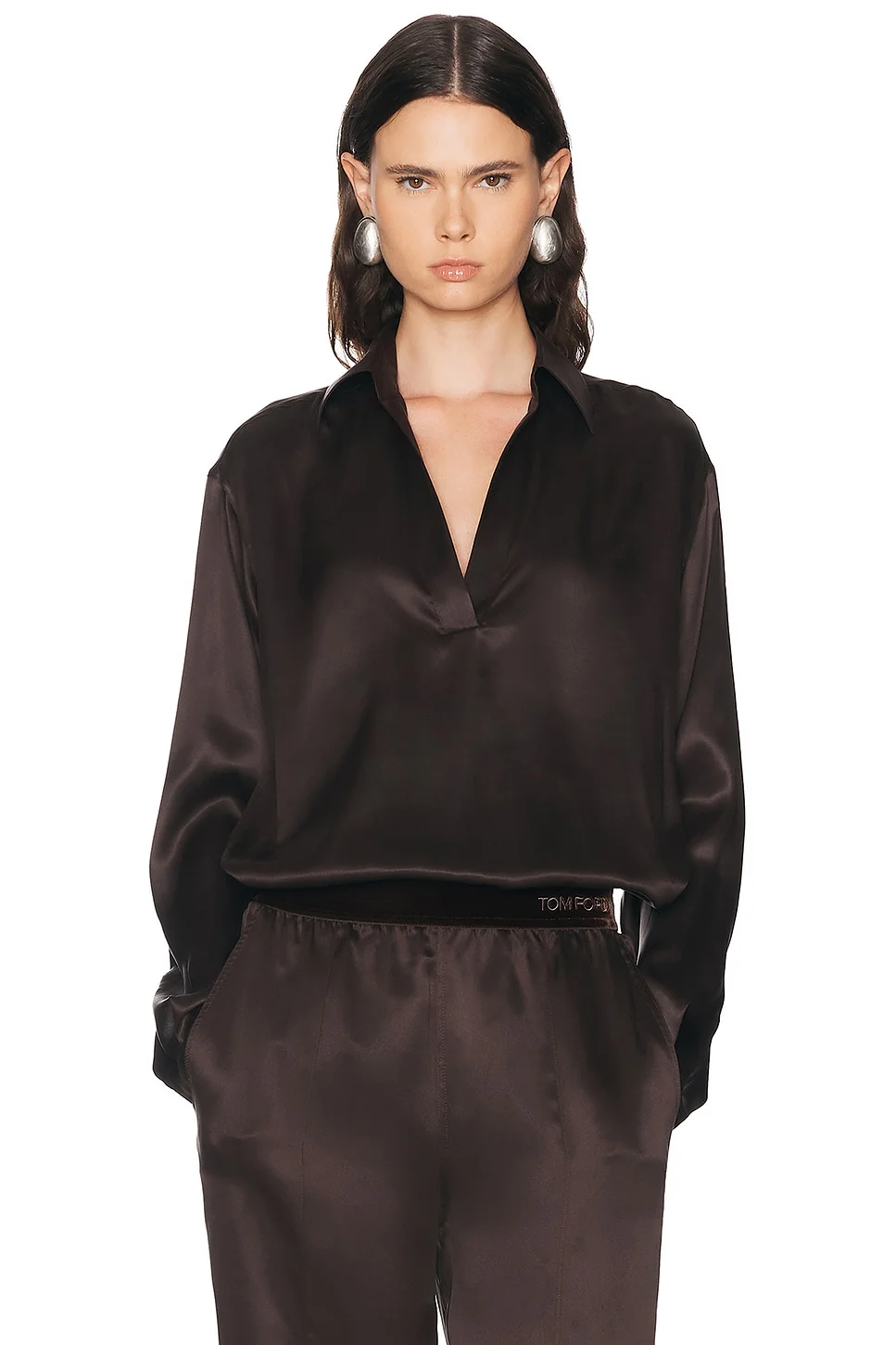 Silk Satin Polo Top - 1