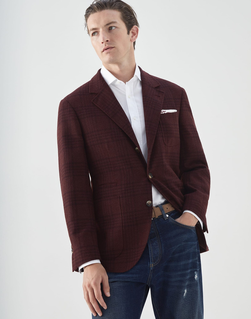 Frisé wool, silk and cashmere Prince of Wales deconstructed blazer with patch pockets - 1