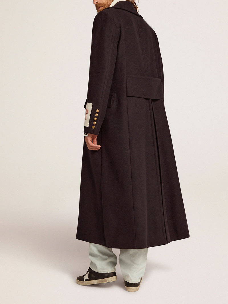 Men's double-breasted coat in blue wool with gold buttons 4