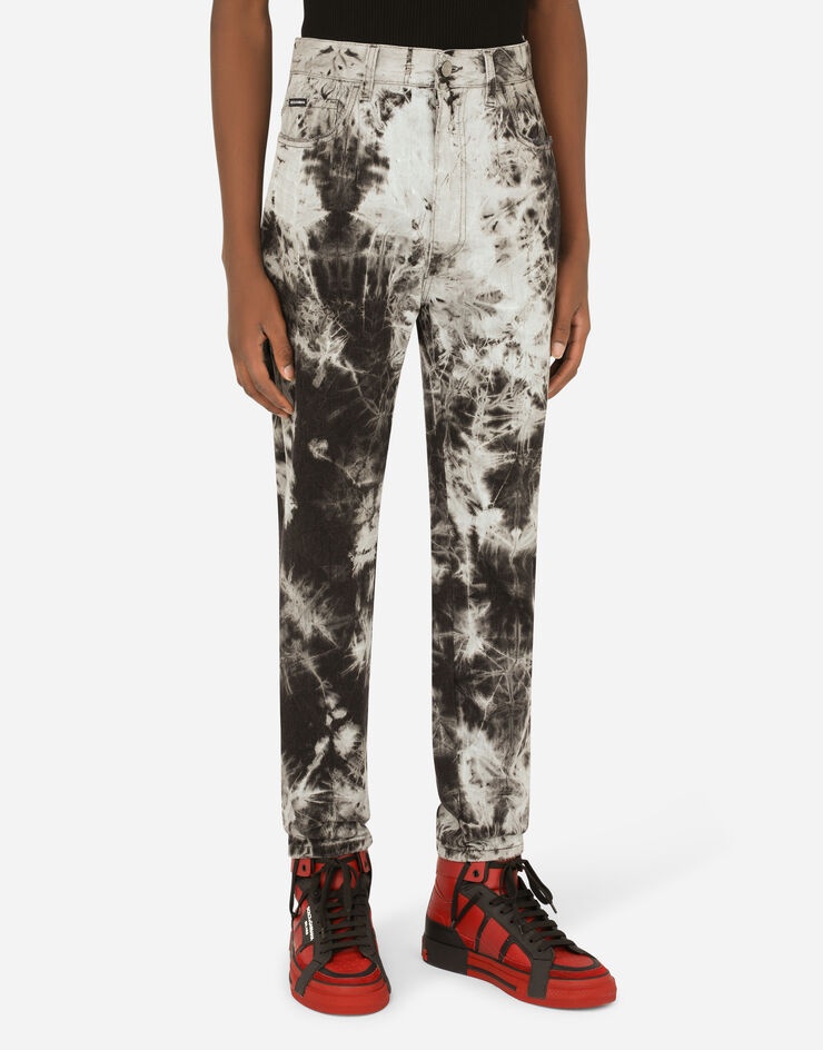 Regular-fit black jeans with marbled print - 4