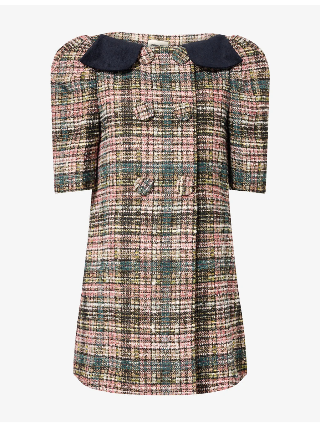 Contrast-Collar Checked Woven Coat - 1
