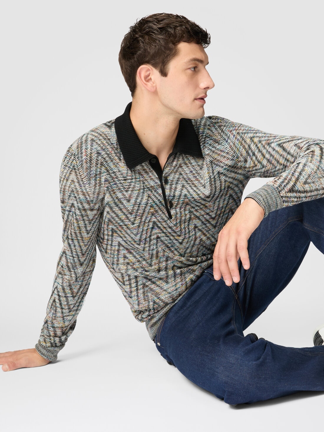 Long-sleeved polo shirt in slub pattern wool - 4