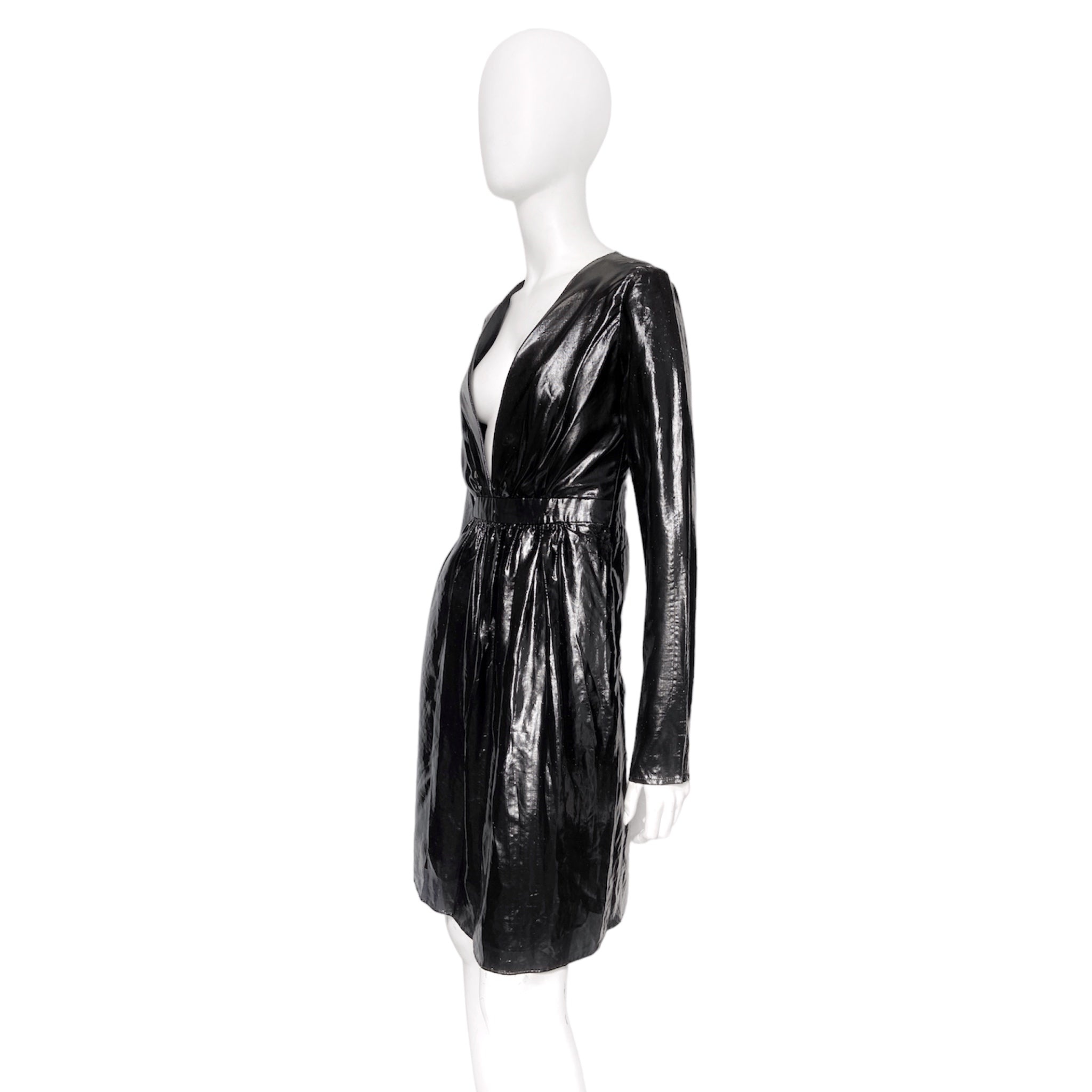 Gucci Fall 2000 Tom Ford Iconic Runway Plunging Neckline Black Silk Dress 40 - 5