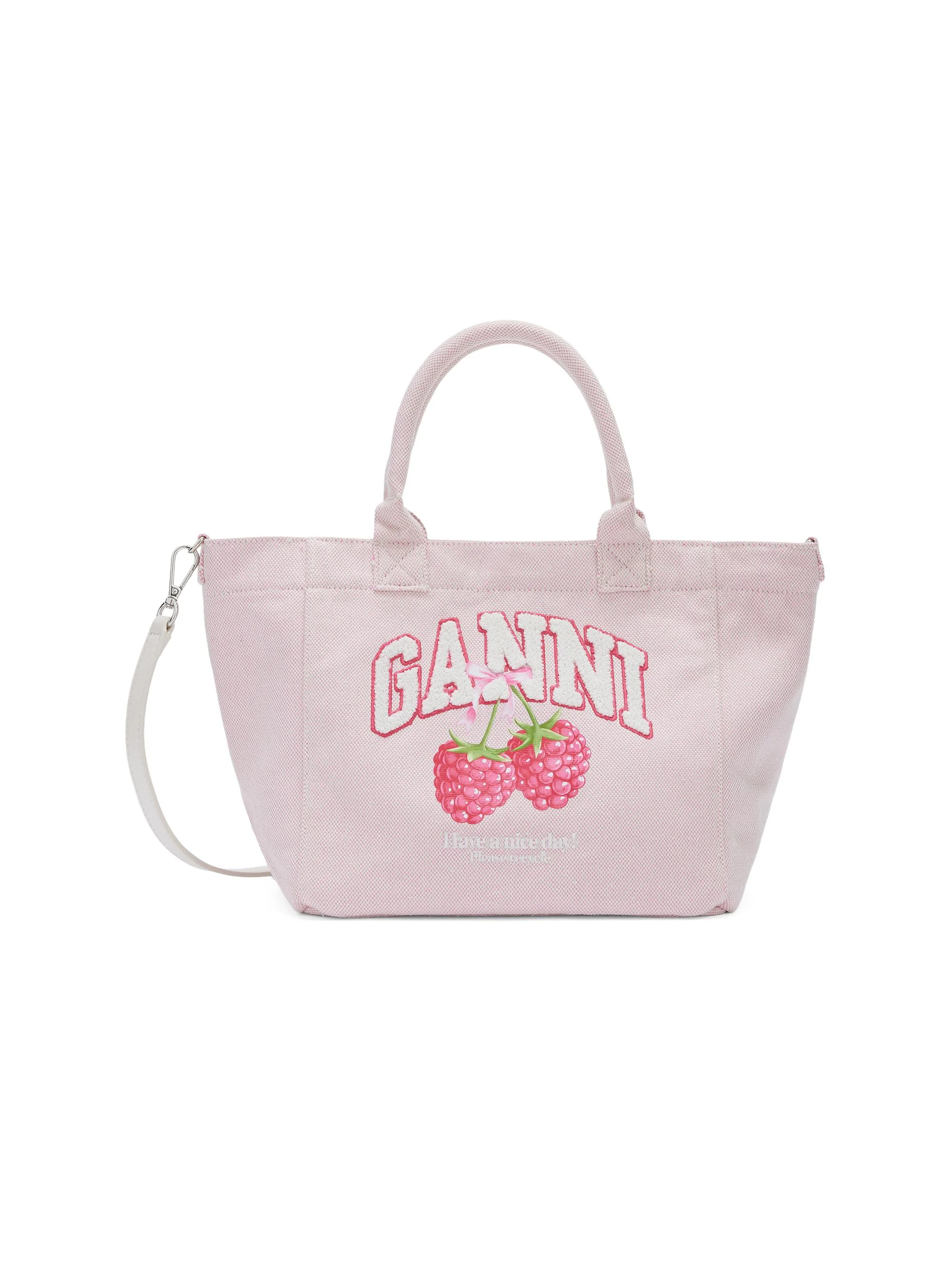 Women's Small Logo Berry Print Shopper Tote Bag - Egret - 1
