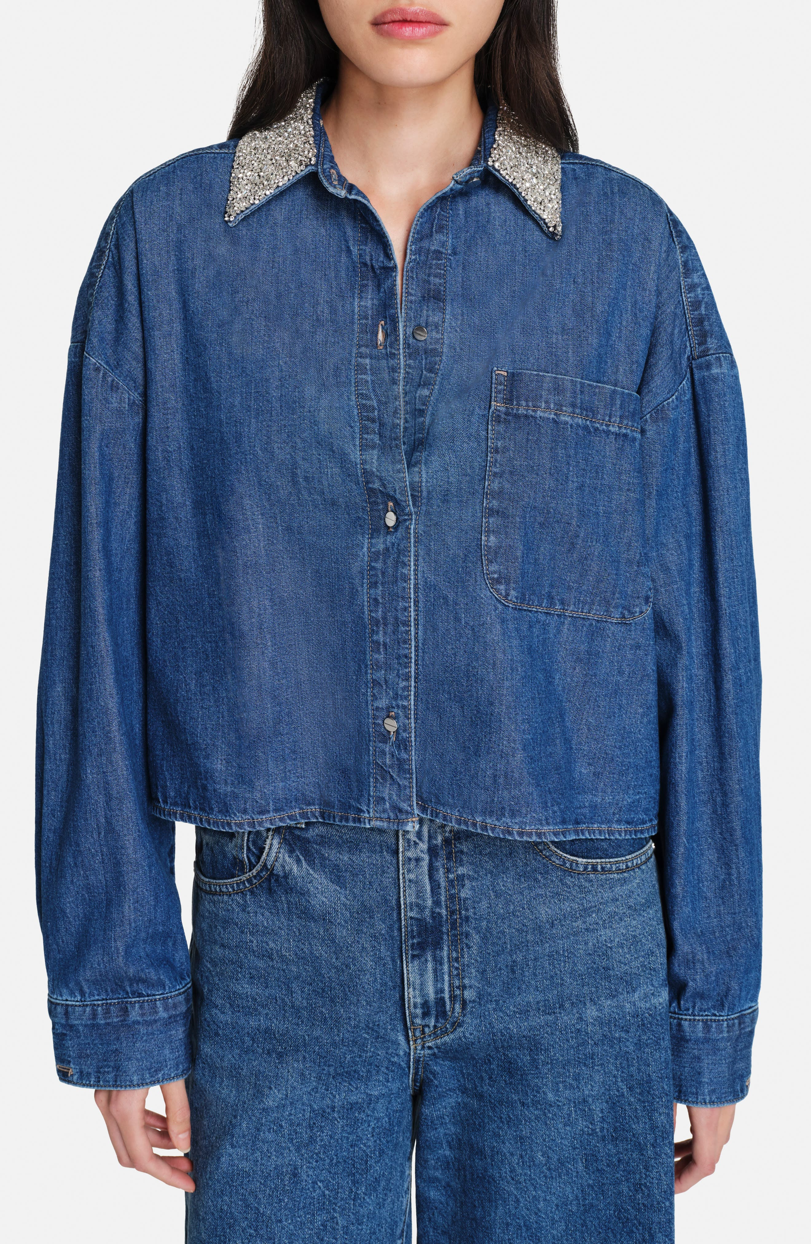 TWP Crystal Collar Denim Button-Up Shirt in Paris at Nordstrom - 1