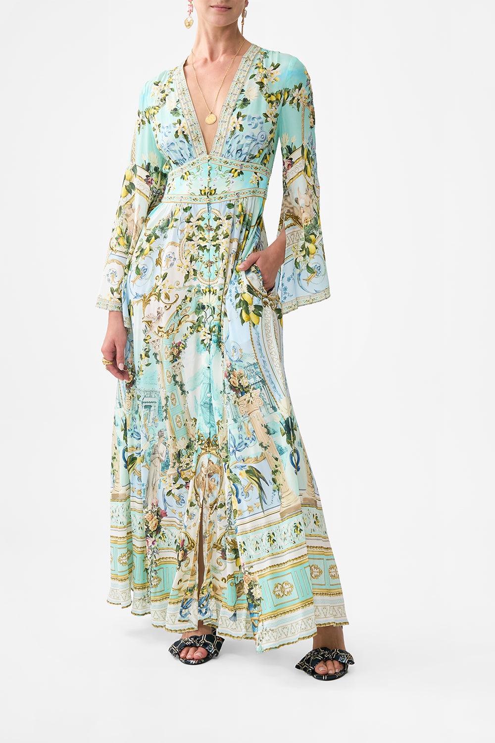 KIMONO SLEEVE DRESS WITH SHIRRING DETAIL - 2