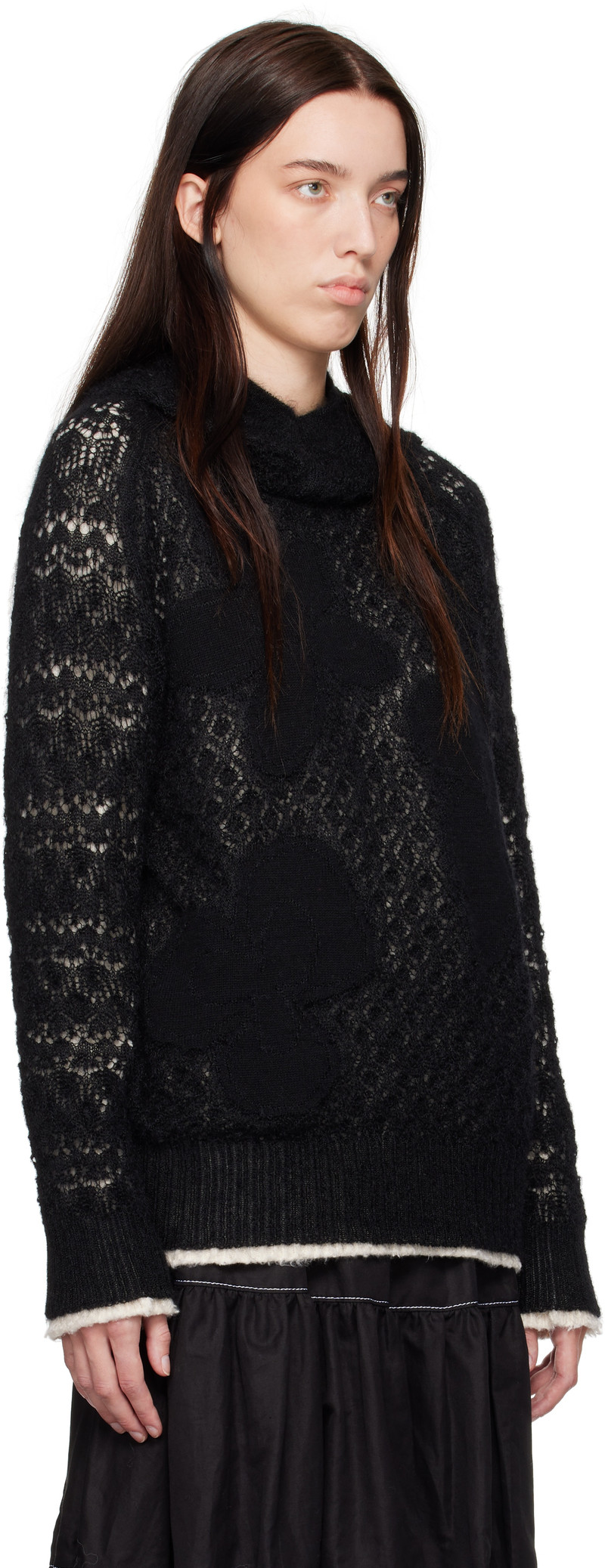TAO Comme Des Garçons Black Wool Lace Pattern Intarsia Hoodie outlook
