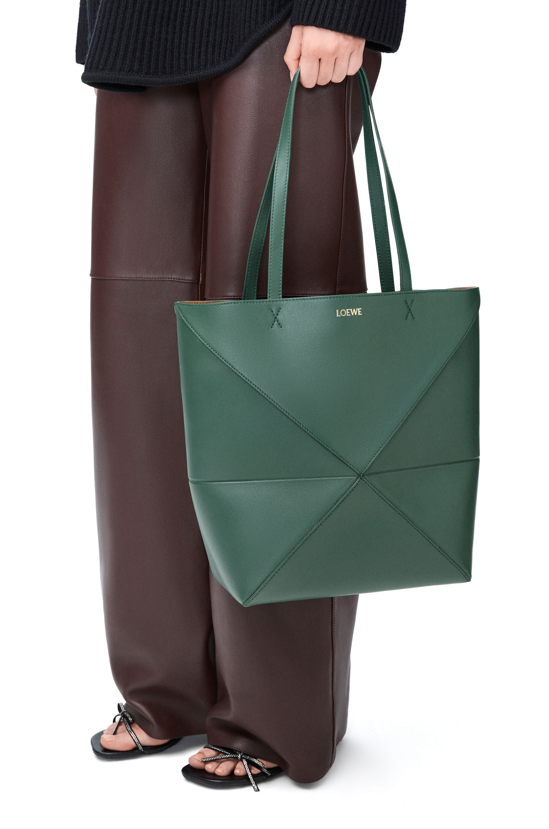 Medium Puzzle Fold tote in shiny calfskin - 2