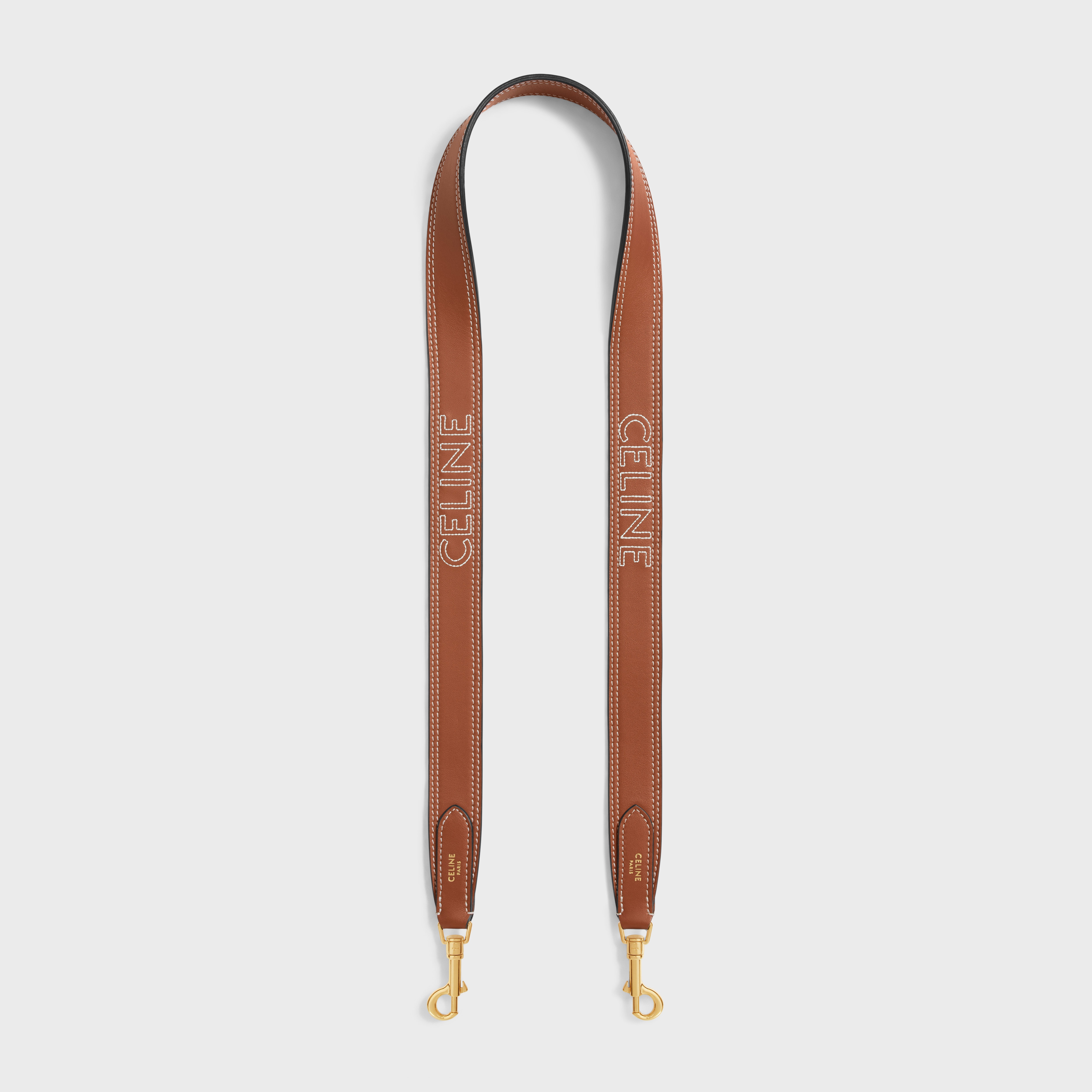 Long Strap in smooth CALFSKIN WITH CELINE EMBROIDERY with Gold Finishing - 1