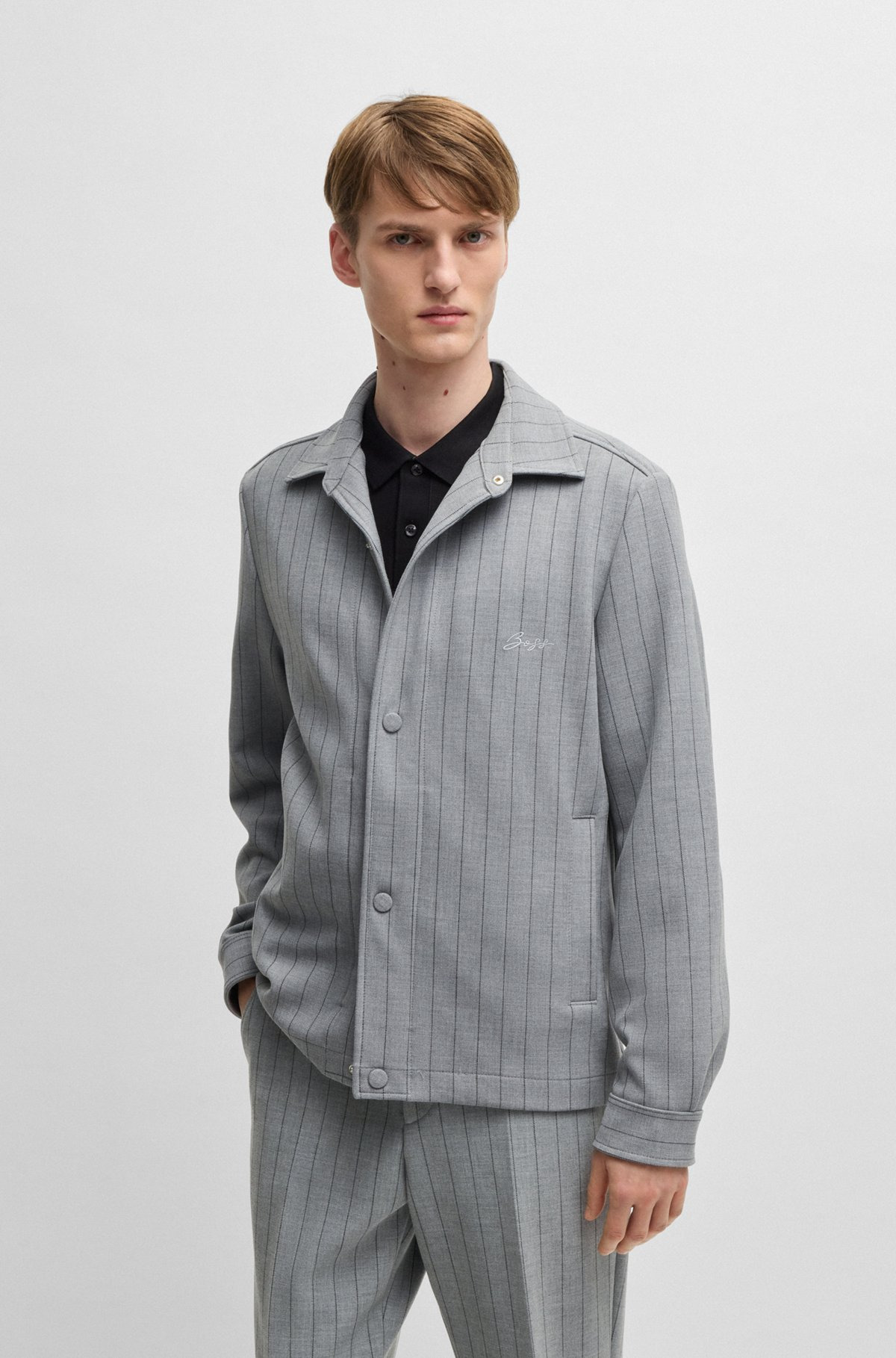 RELAXED-FIT OVERSHIRT WITH STRIPE AND SCRIPT LOGO - 2