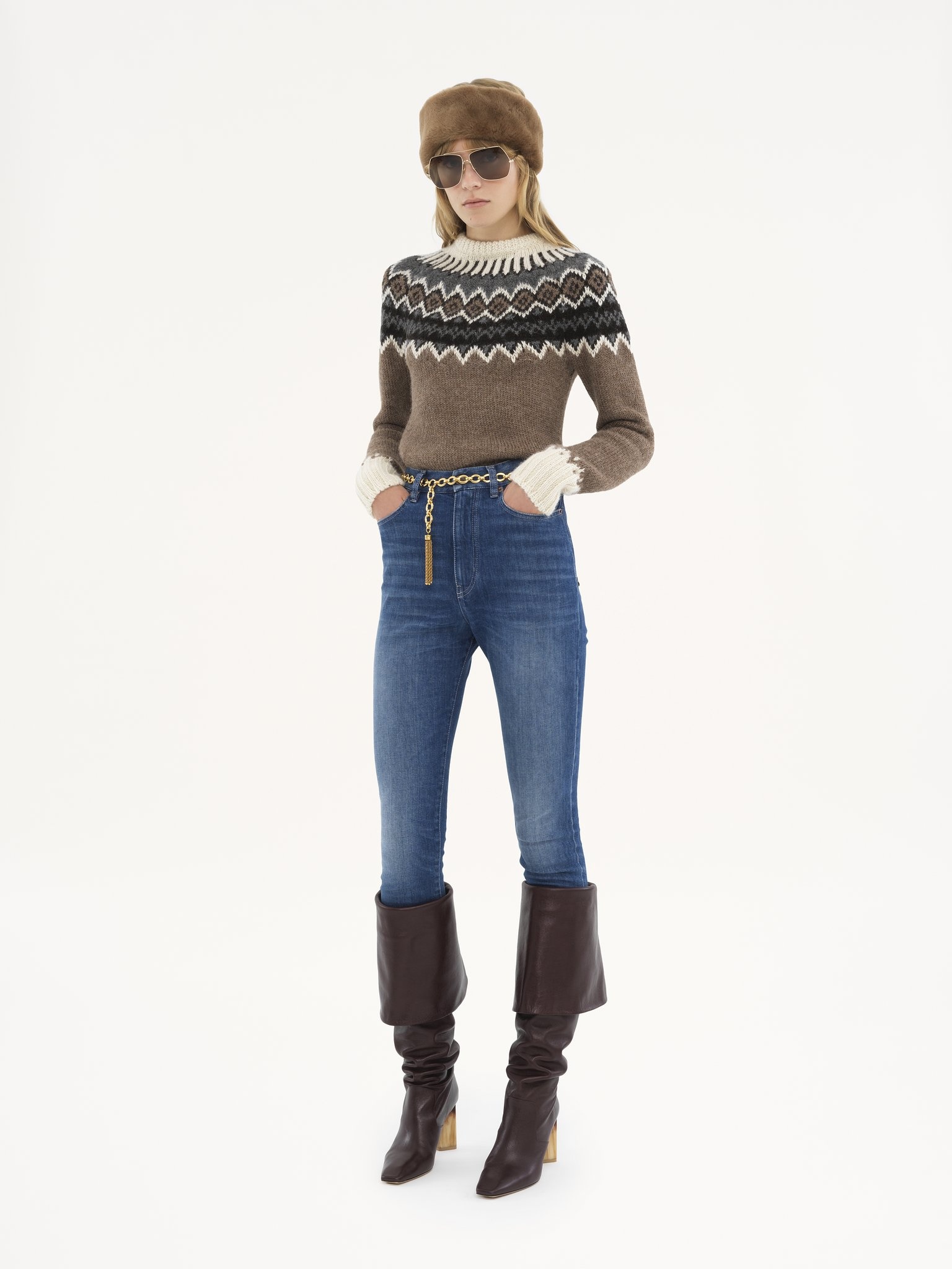 MOCK-NECK FITTED SWEATER IN FAIR ISLE WOOL KNIT - 3