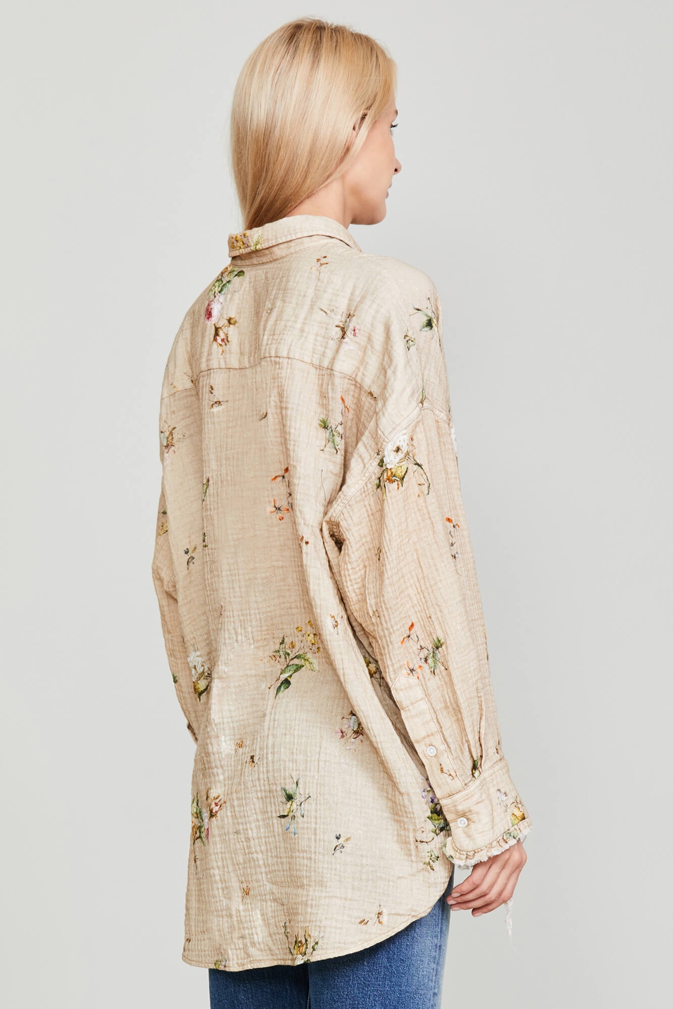 DROP NECK TUXEDO SHIRT - FLORAL ON KHAKI - 5