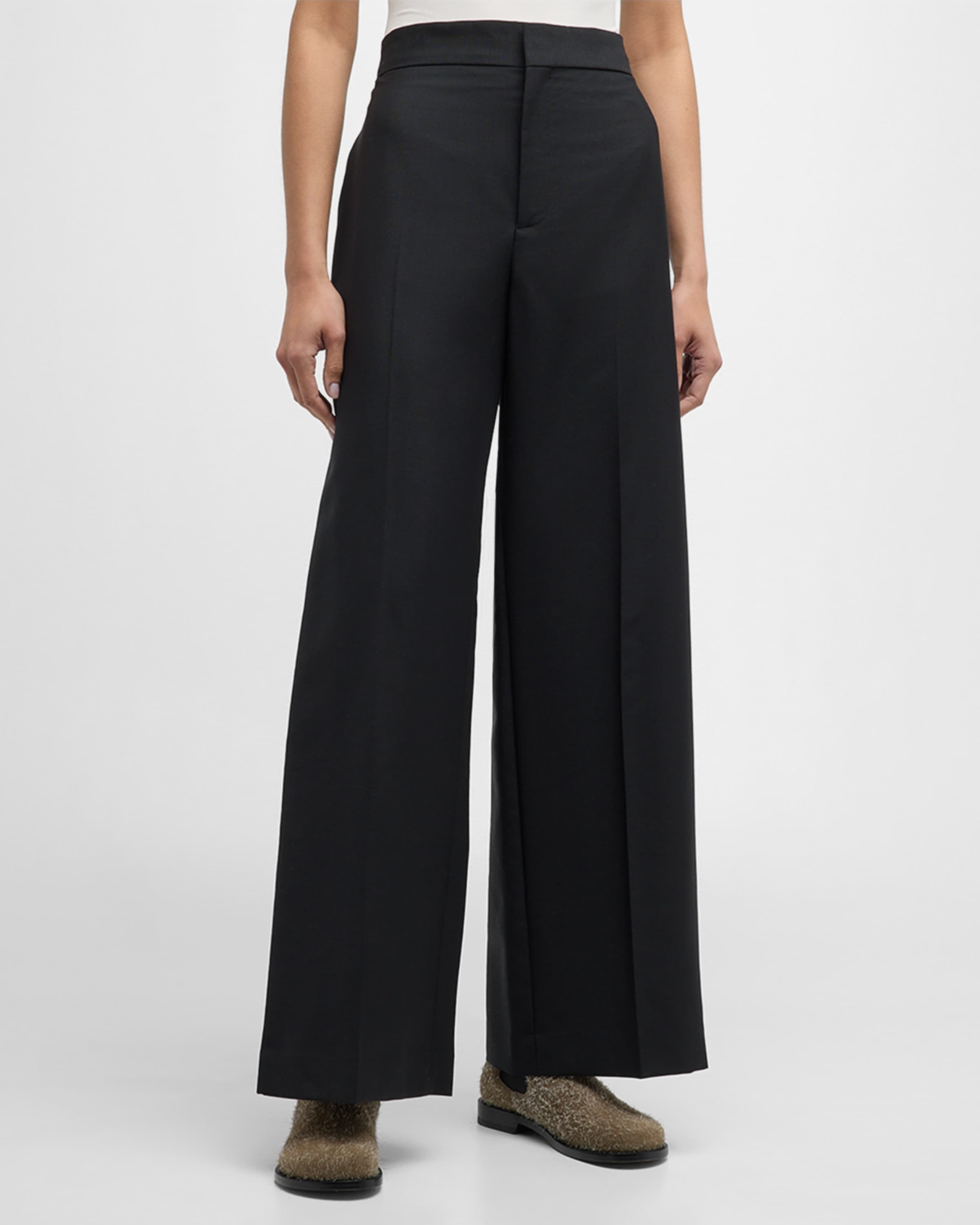 Mid-Rise Side Pleat Wide-Leg Tailored Trousers - 2