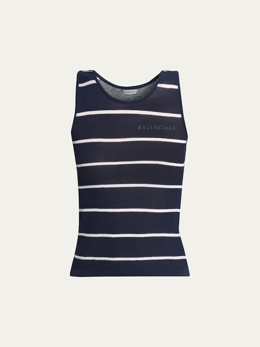 Striped Cotton Knit Tank Top - 1