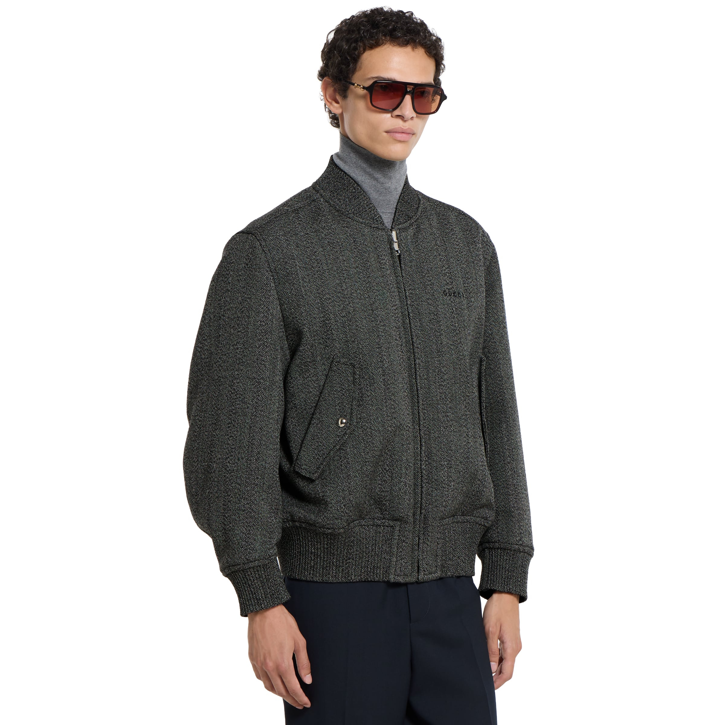 Herringbone wool mouliné bomber jacket - 3