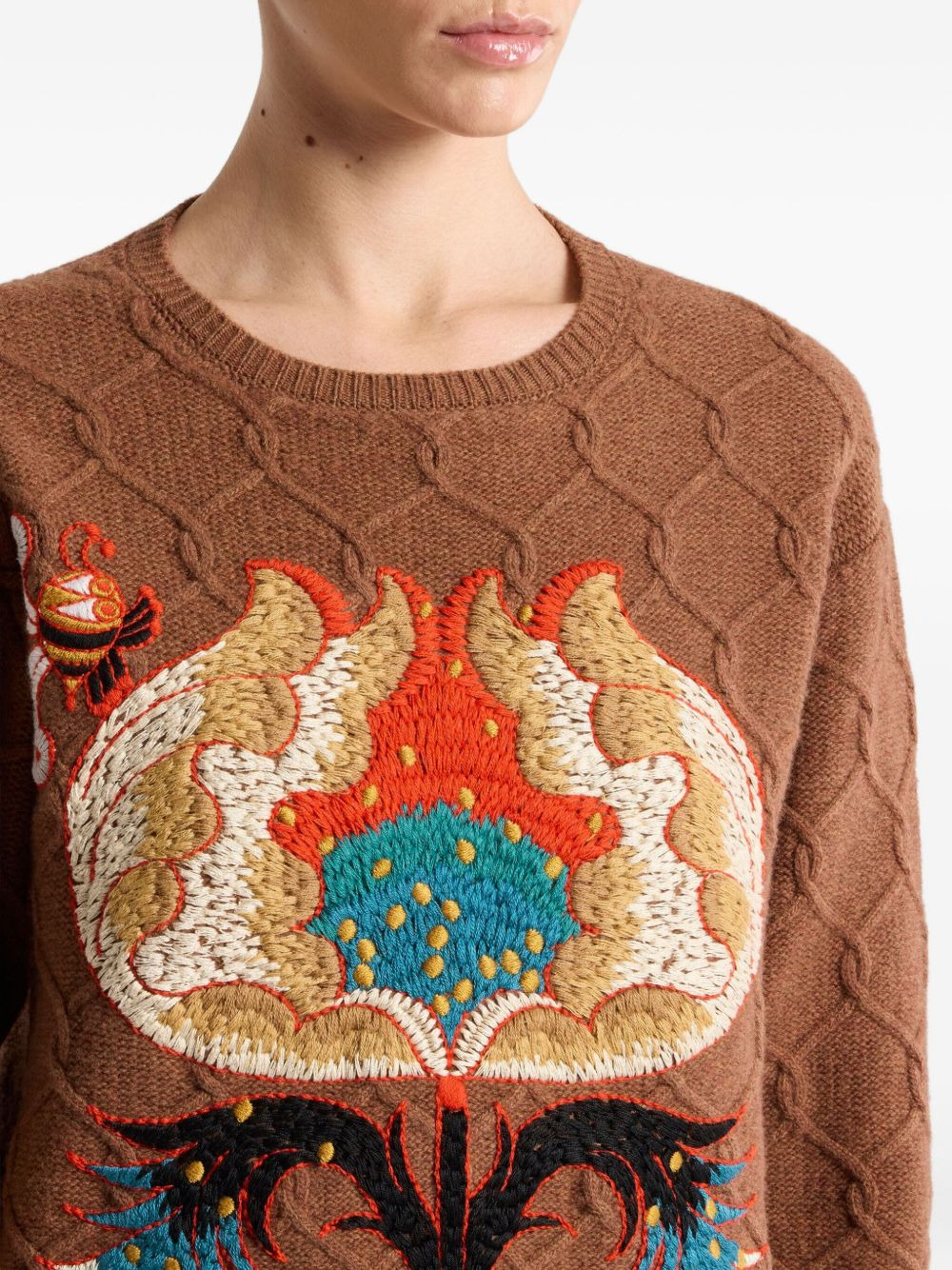 cable-knit floral-embroidered sweater - 5