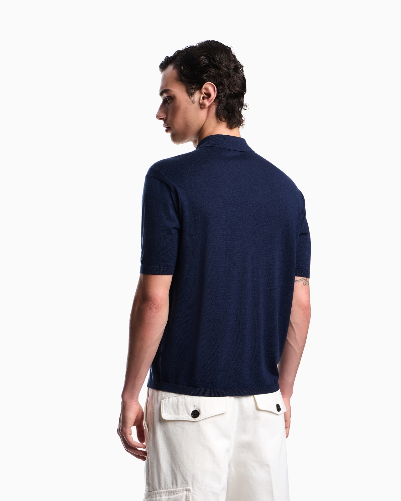 ASV PLAIN-KNIT JUMPER WITH POLO-SHIRT COLLAR, IN A WOOL AND LYOCELL BLEND - 3