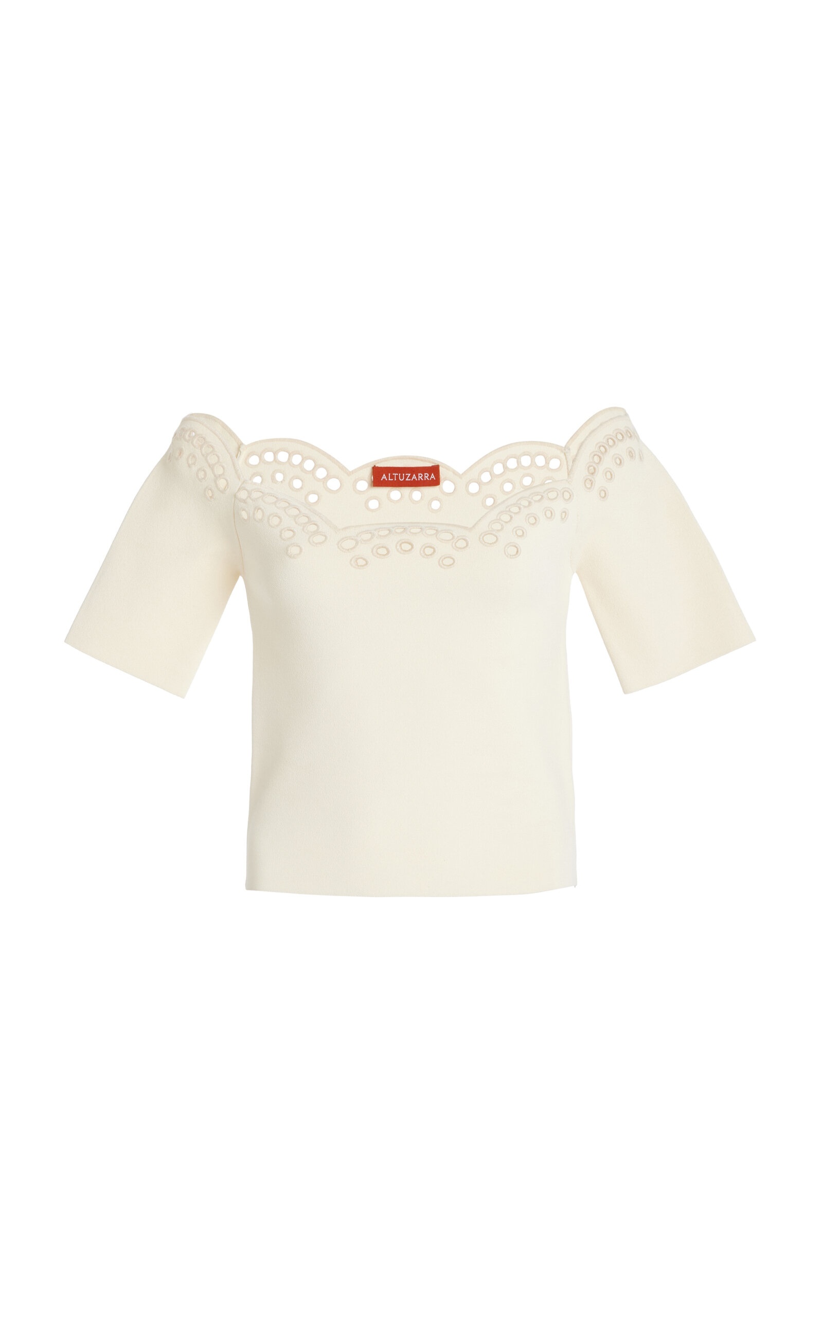 Posy Embroidered Knit Off-The-Shoulder Top ivory - 1