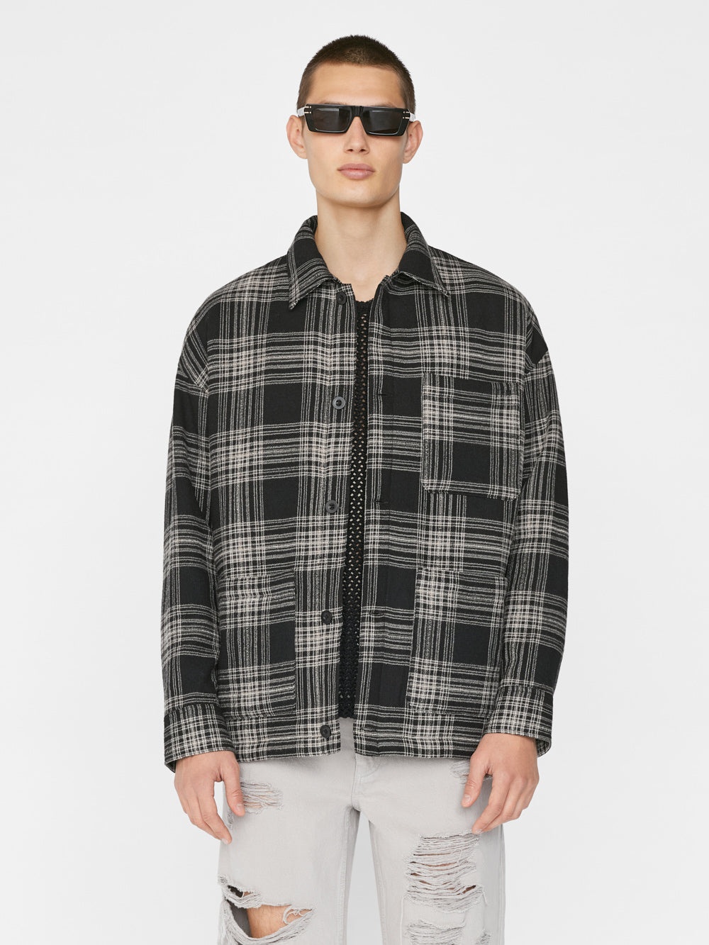 Padded Checked Flannel Overshirt in Noir - 3