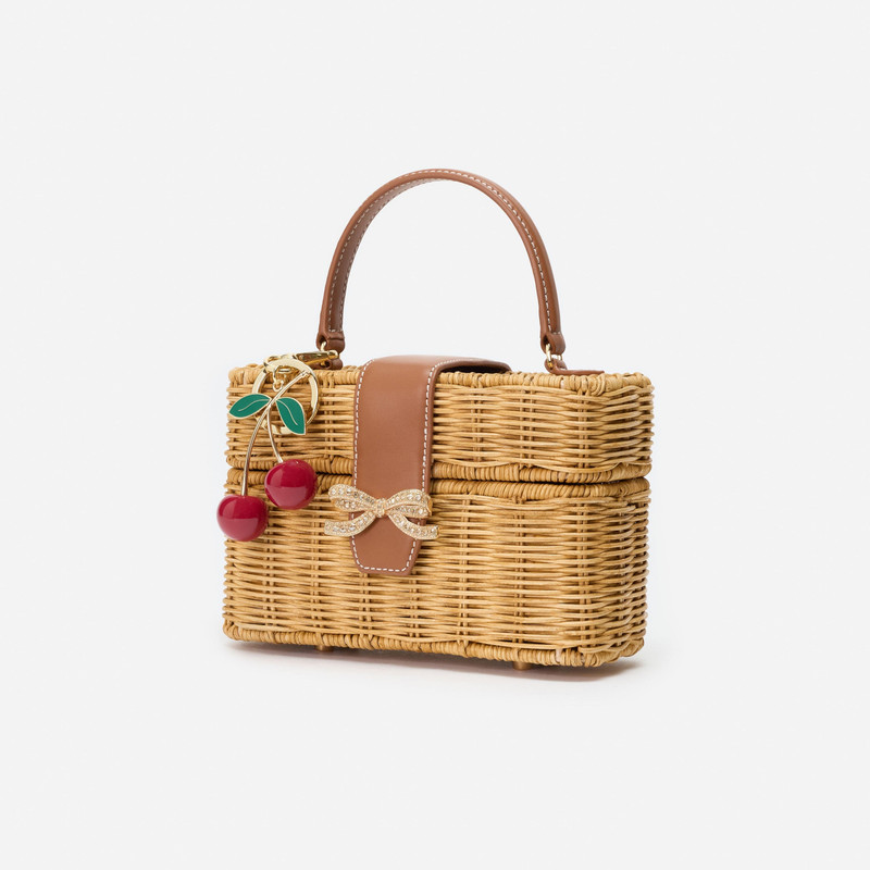 Rattan Cherry Charm Mini Basket Bag 2