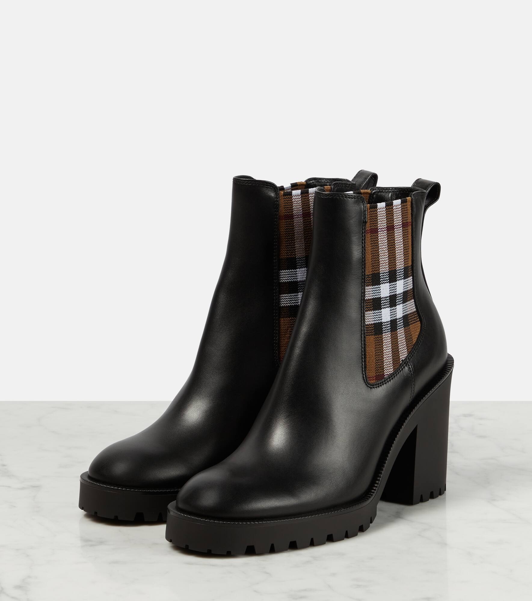 Burberry Check leather ankle boots - 5