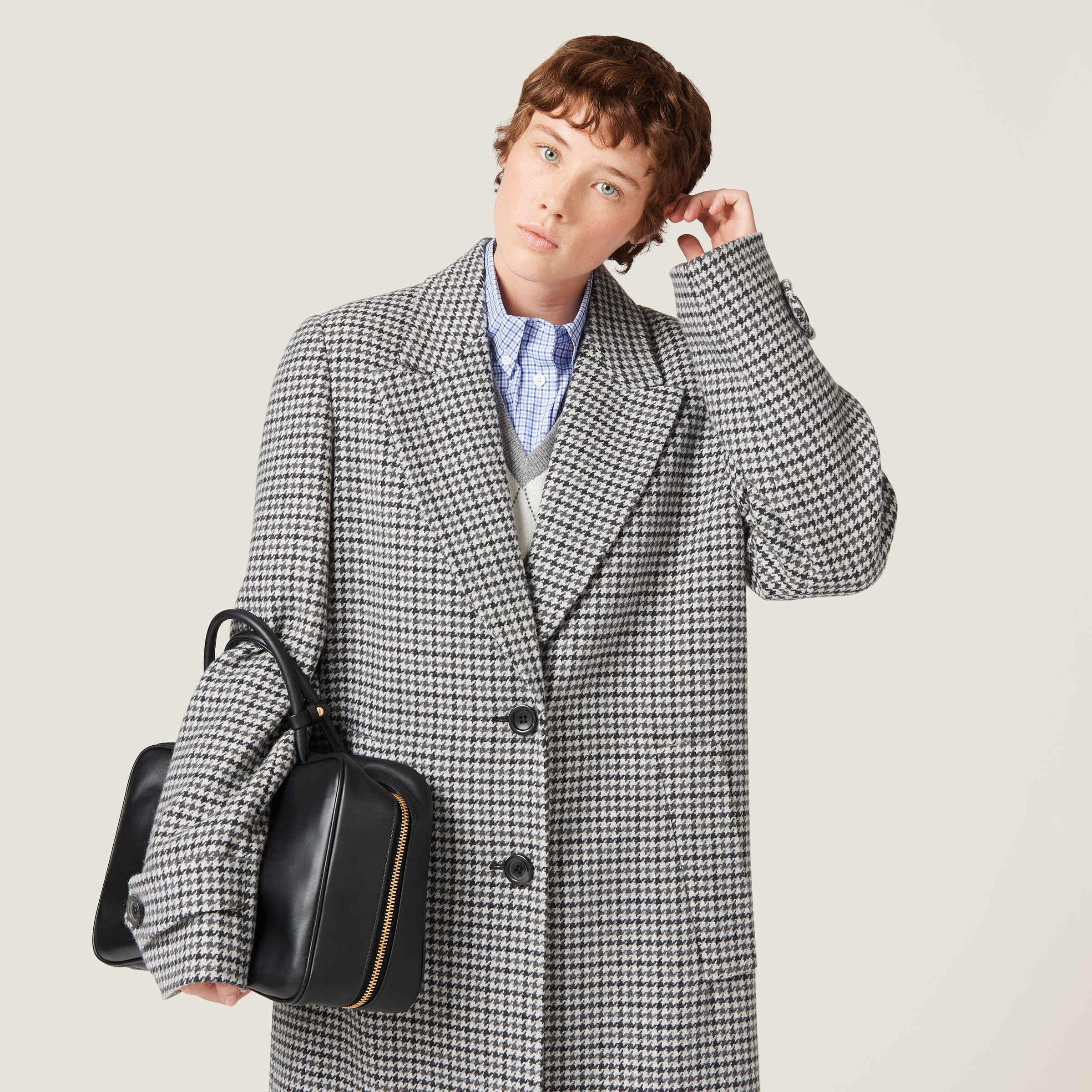 Padded single-breasted houndstooth check coat - 4