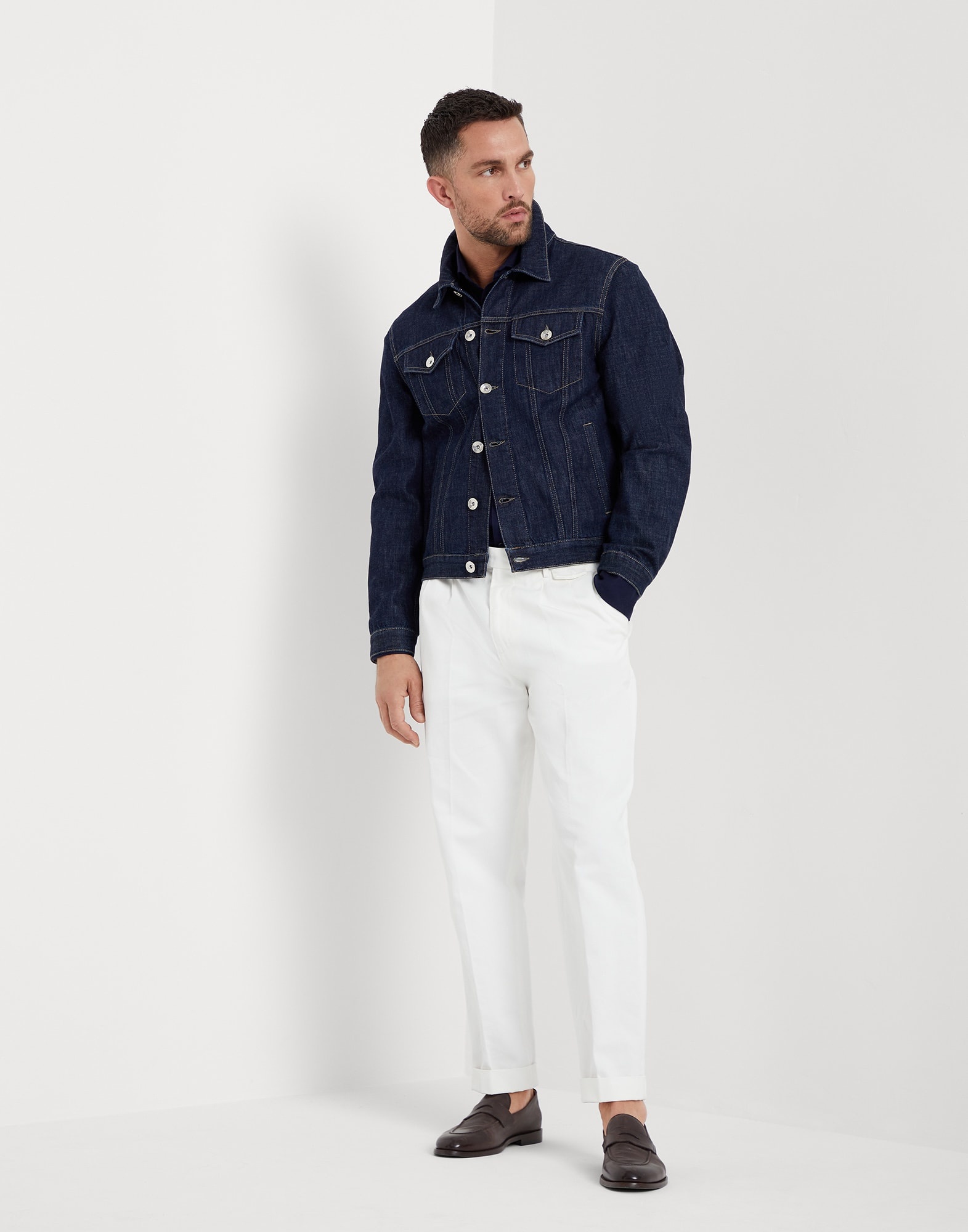 Cotton piqué basic fit shirt with spread collar - 5