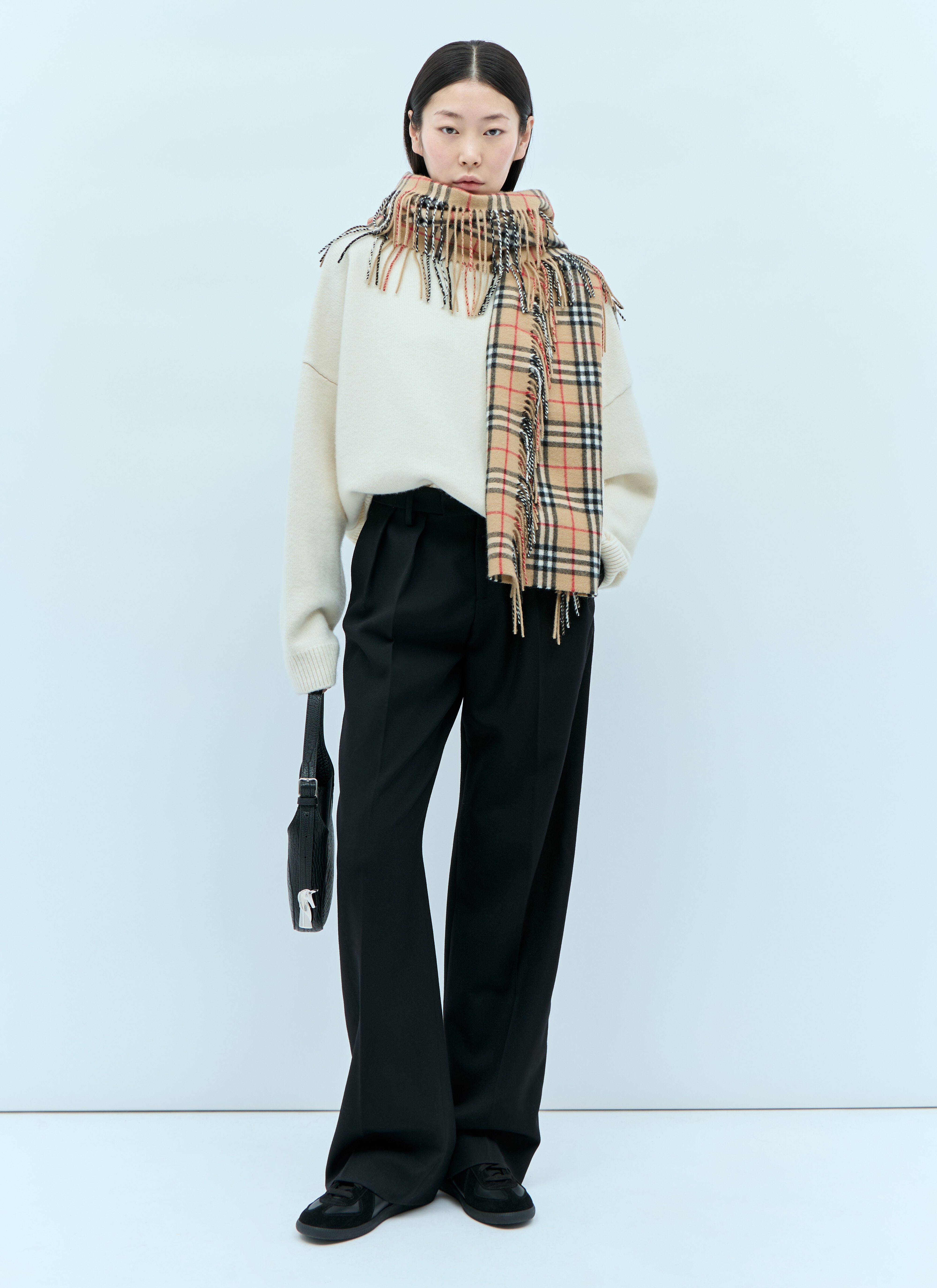 Check Cashmere Fringed Scarf - 3