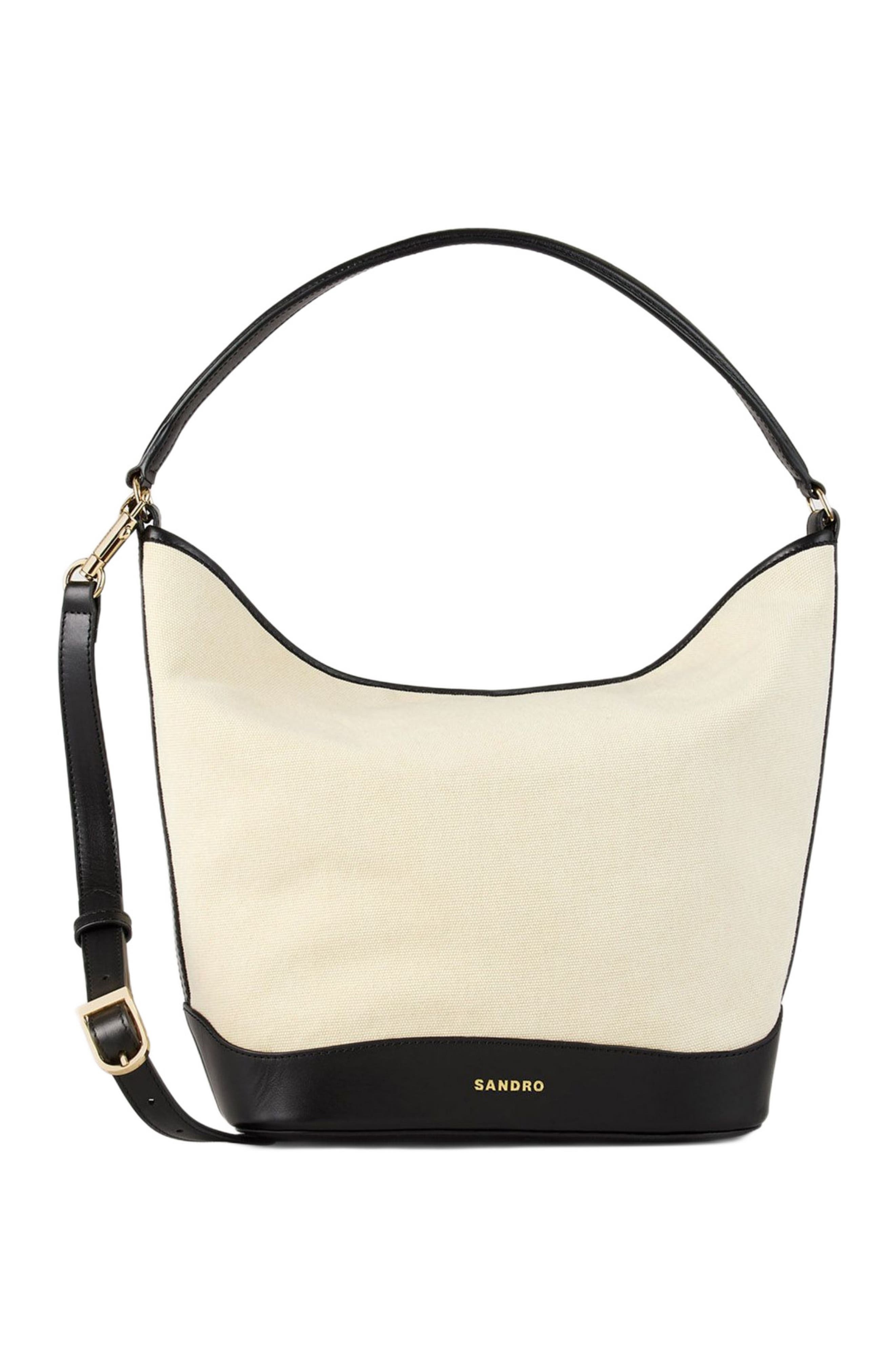 SANDRO Tangoso canvas bucket bag in Ecru /Black at Nordstrom - 1