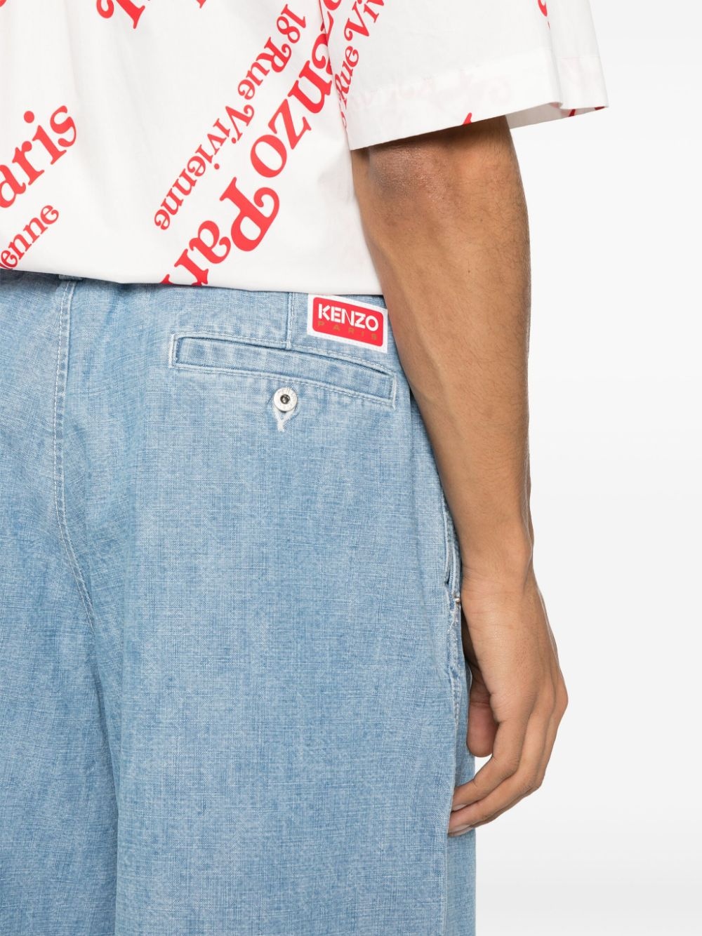 pleat-detail denim shorts - 5