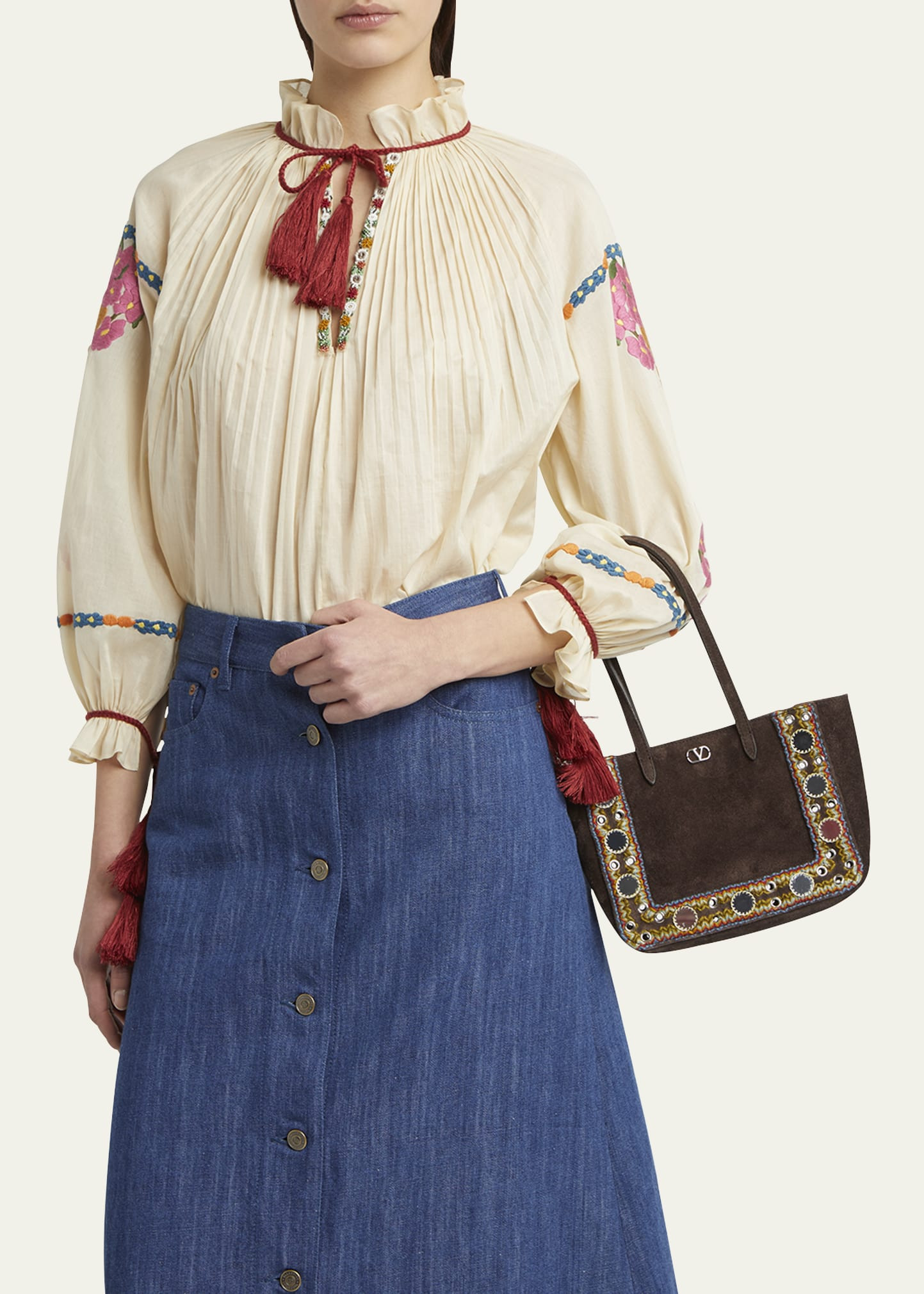 Nellcote Mirror-Embellished Suede Mini Tote Bag - 2