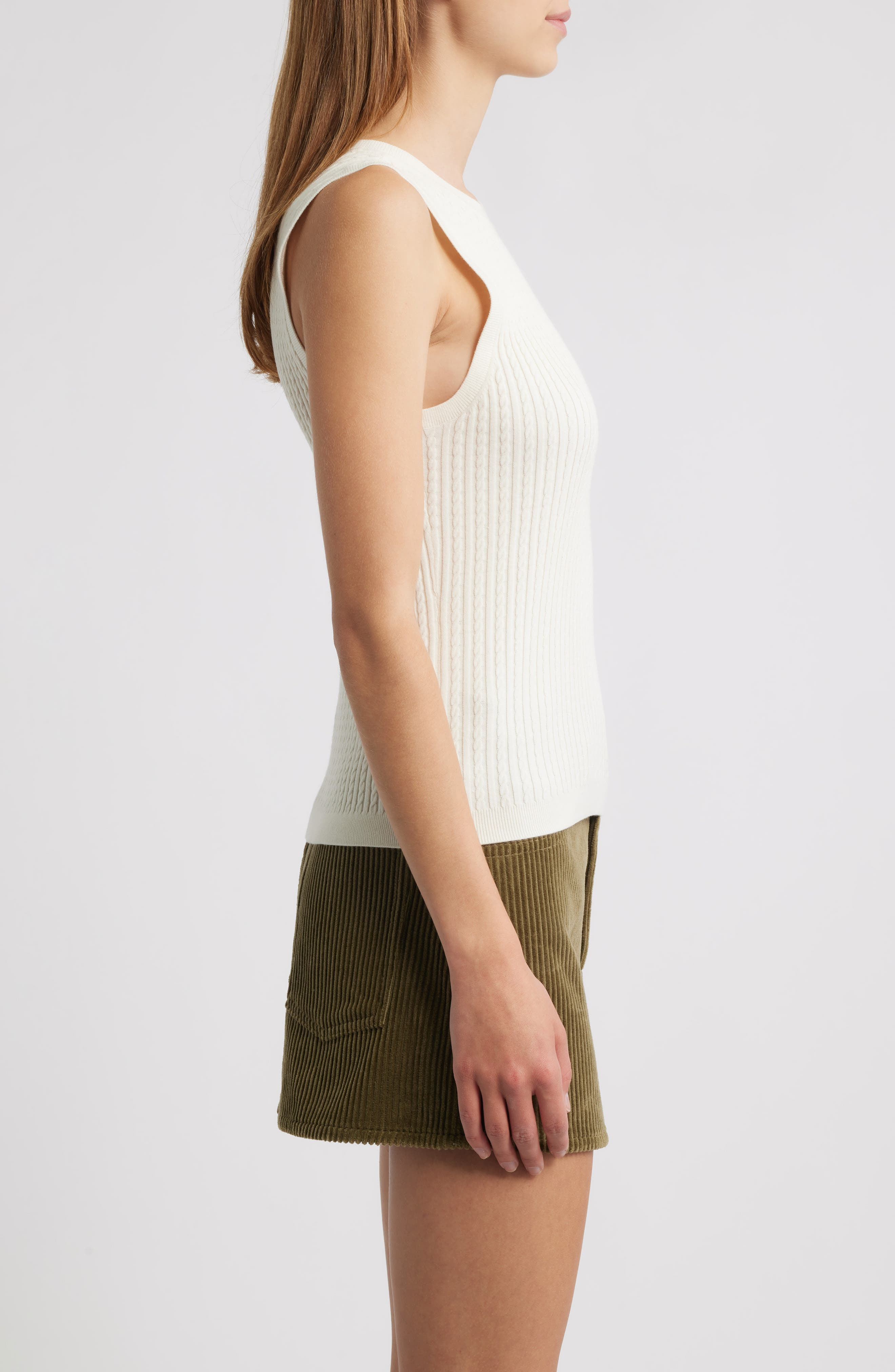 FRAME The Fine Cable Sleeveless Sweater in Cream at Nordstrom - 3
