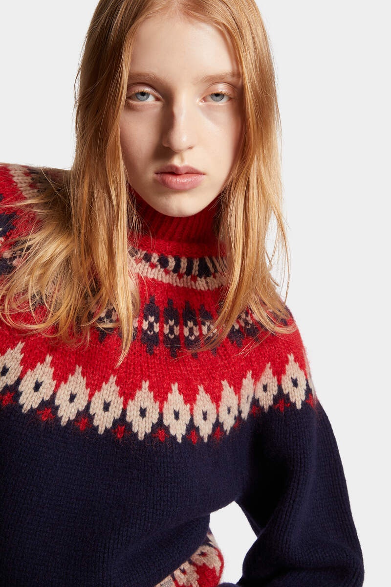 WOOL MOHAIR JACQUARDED TURTLENECK KNIT JUMPER - 5
