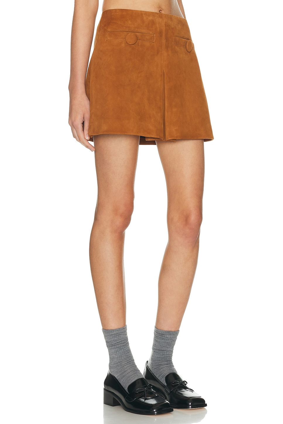 Suede Box Pleat Mini Skirt - 2