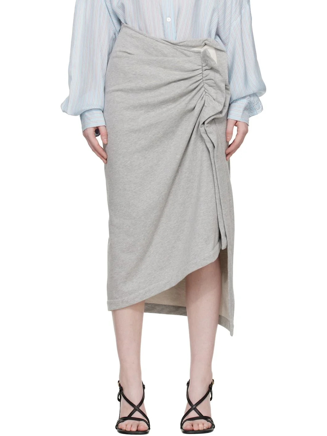 Gray Ruffled Cotton Midi Skirt - 1